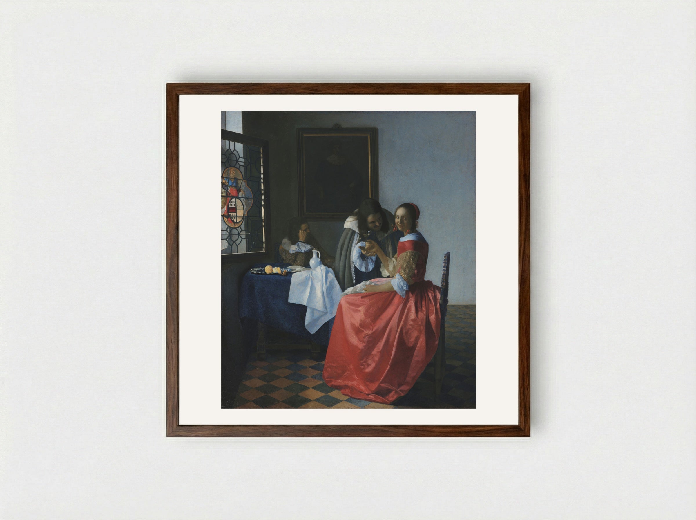 The Glass of Wine - Johannes Vermeer - Framed Print Dark Wood
