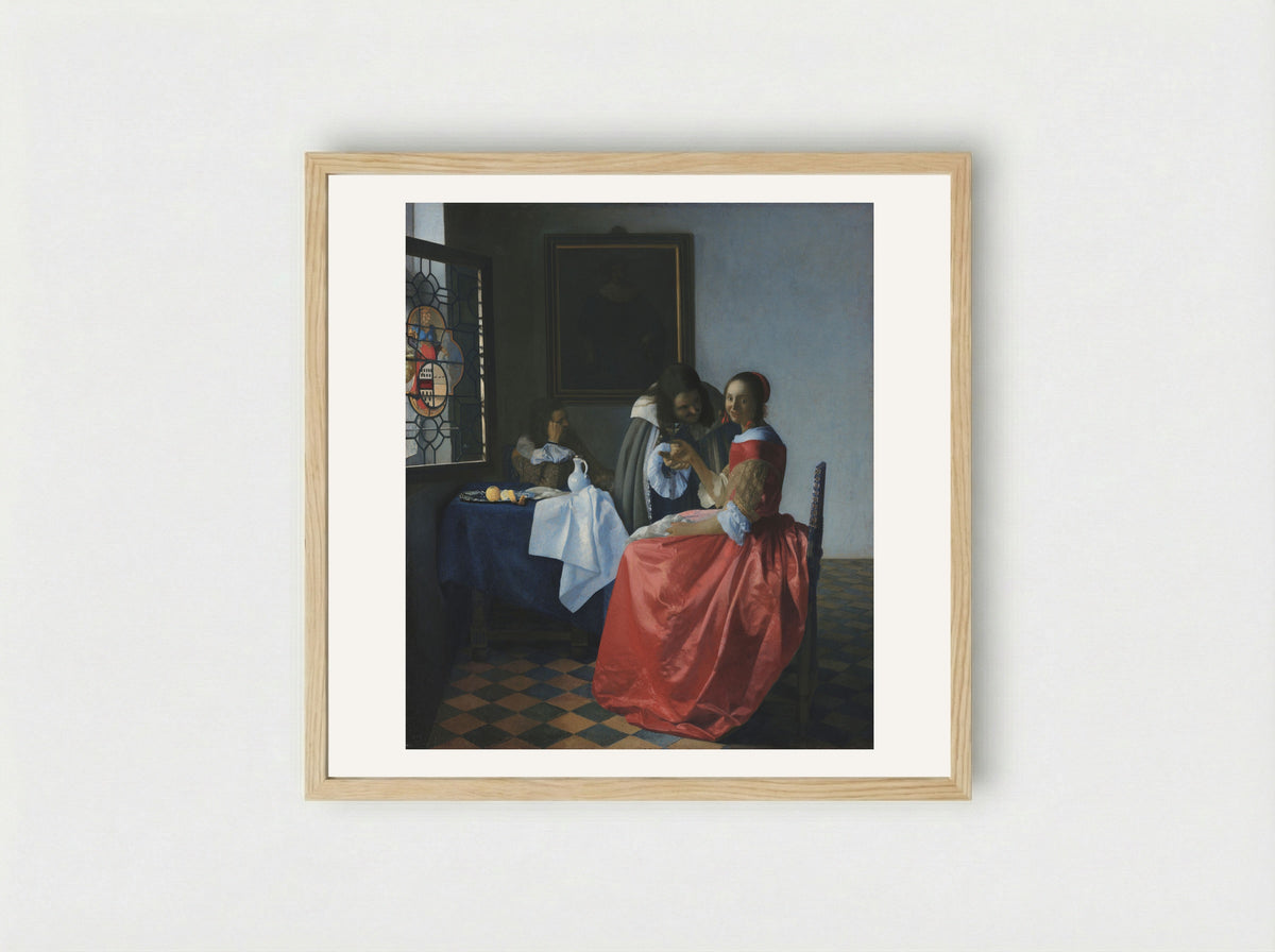 The Glass of Wine - Johannes Vermeer - Framed Print Wood