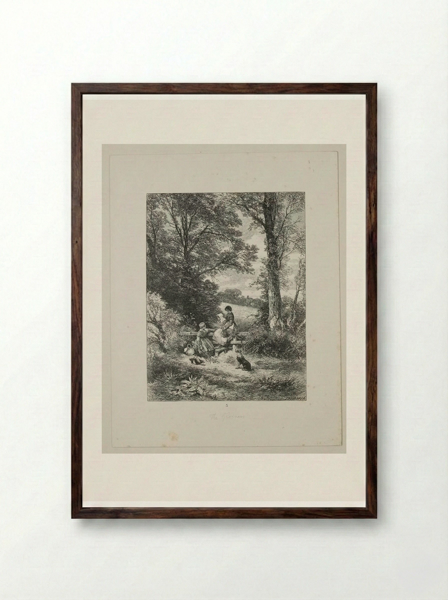 The Gleaners at the Stile - Edward Dalziel - Framed Print Dark Wood