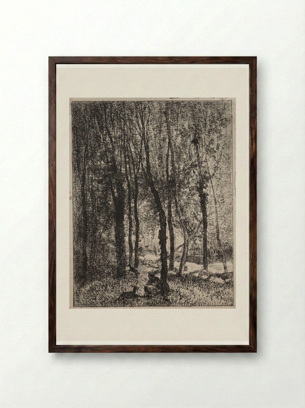 The Goatherd Girl - Charles François Daubigny - Framed Print Dark Wood