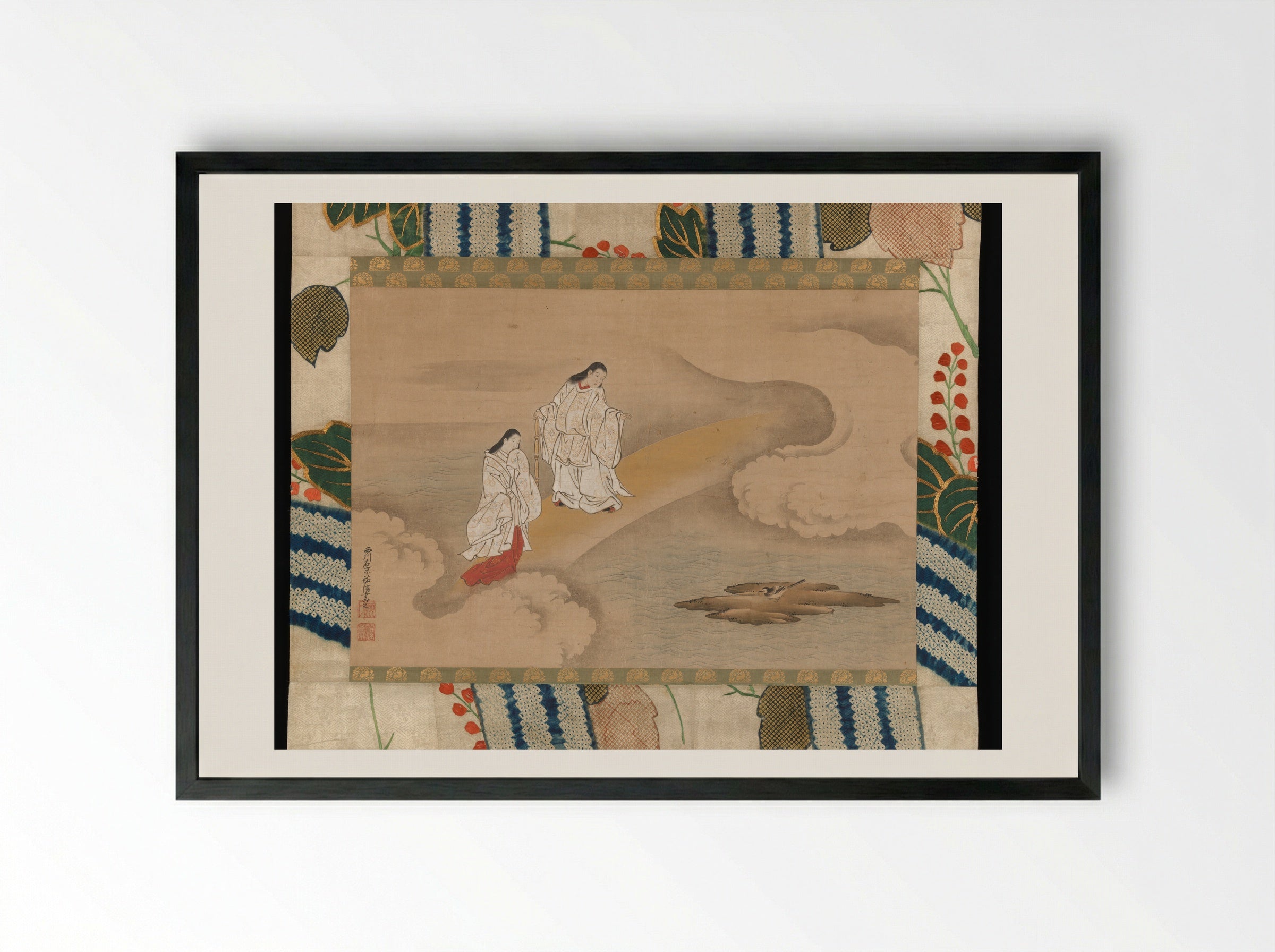 The God Izanagi and Goddess Izanami - Nishikawa Sukenobu - Framed Print Black