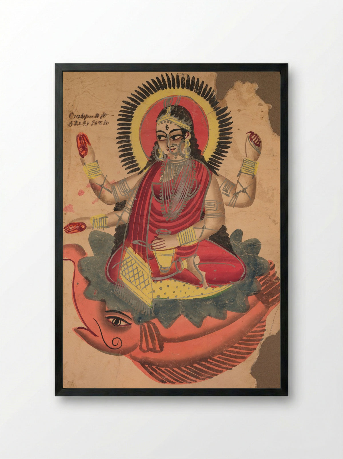 The Goddess Ganga - Kalighat School - Framed Print Black