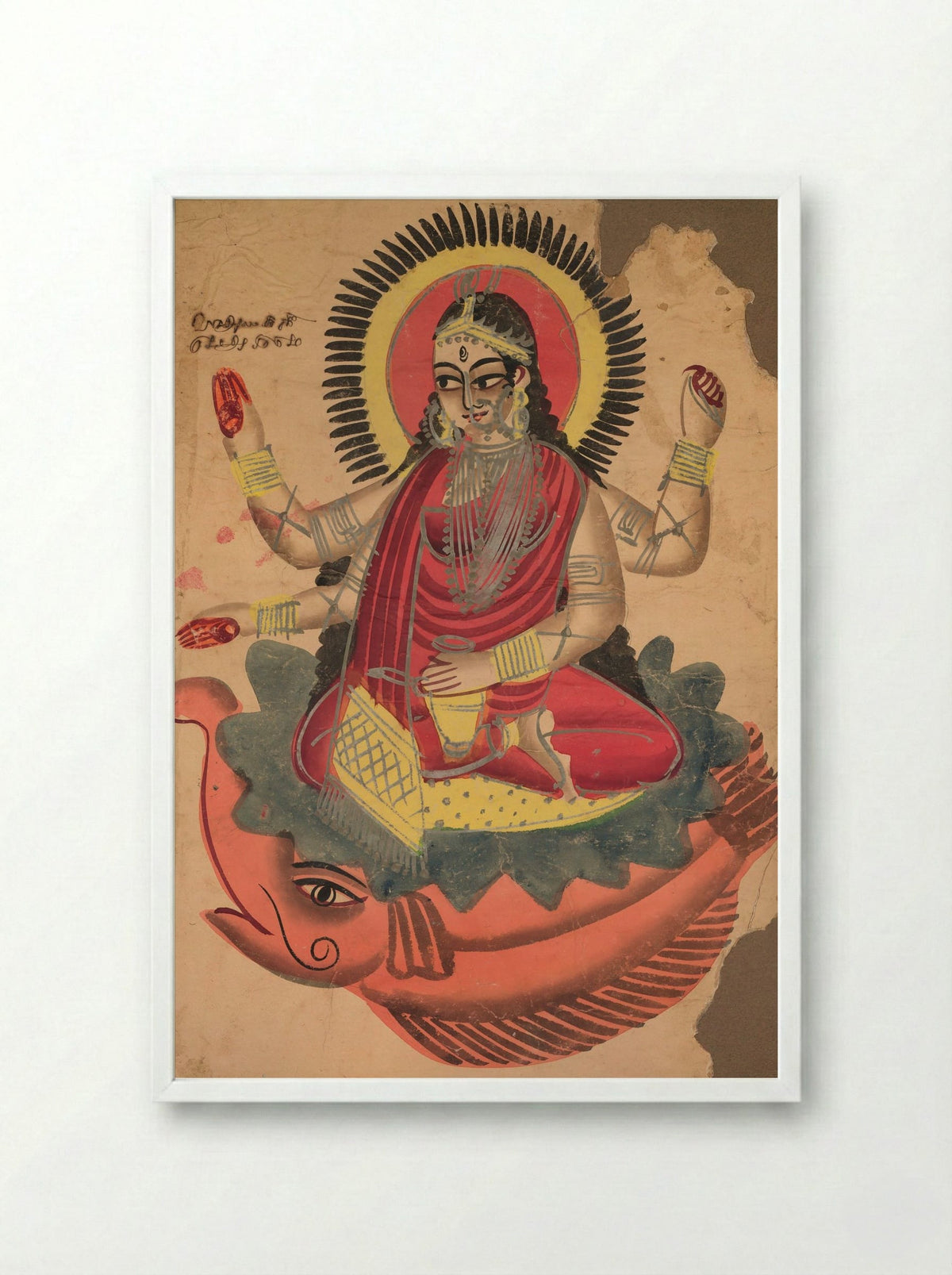The Goddess Ganga - Kalighat School - Framed Print White