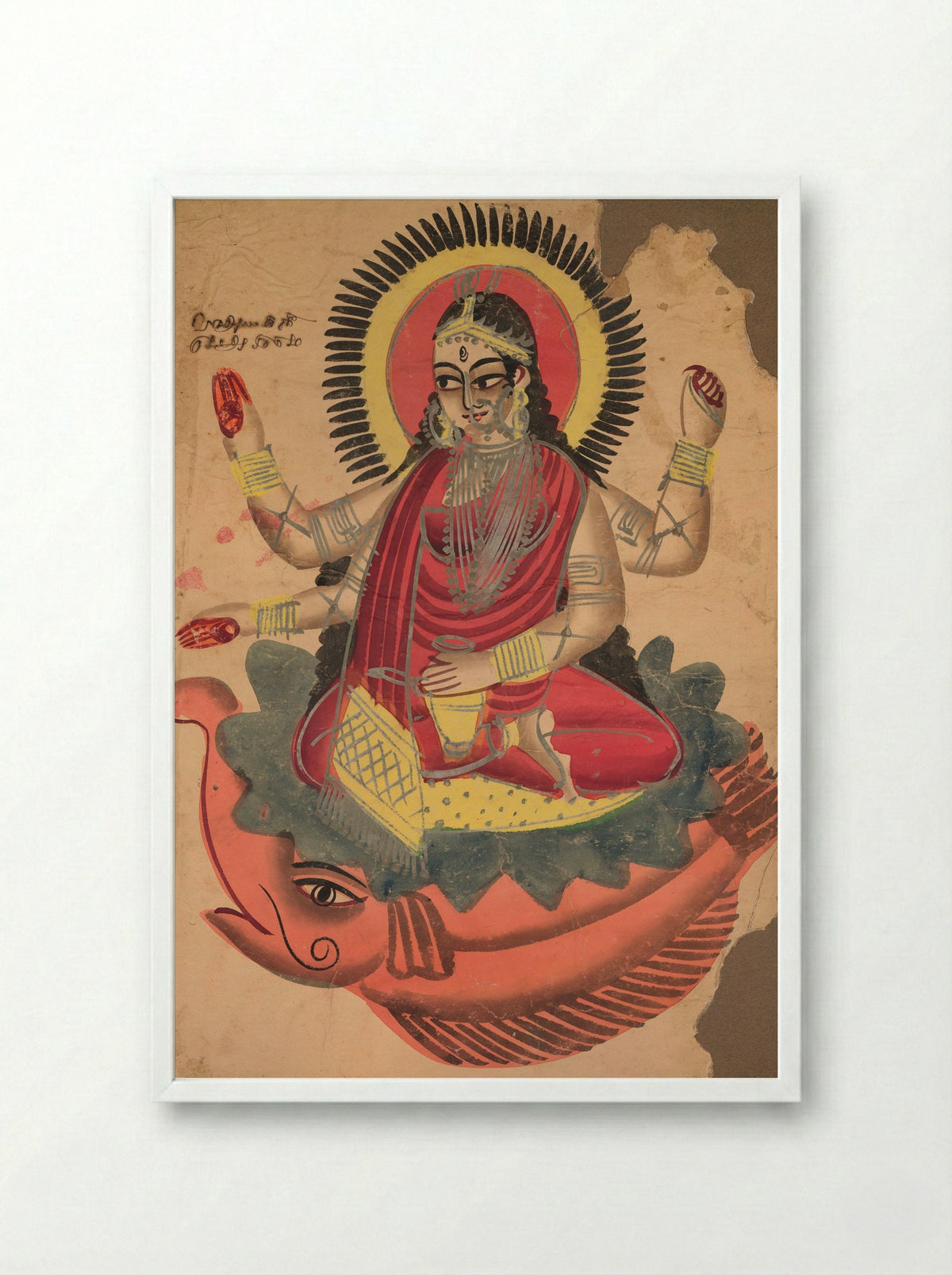 The Goddess Ganga - Kalighat School - Framed Print White