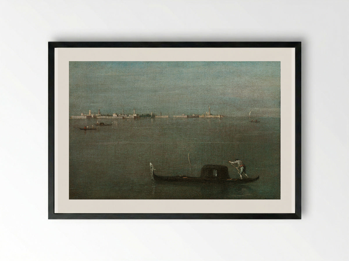 The Gondola on the Lagoon - Francesco Guardi - Framed Print Black