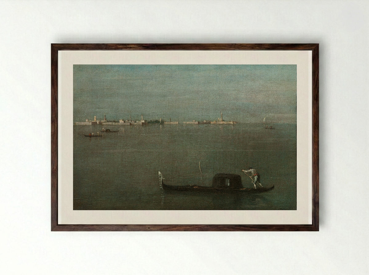 The Gondola on the Lagoon - Francesco Guardi - Framed Print Dark Wood