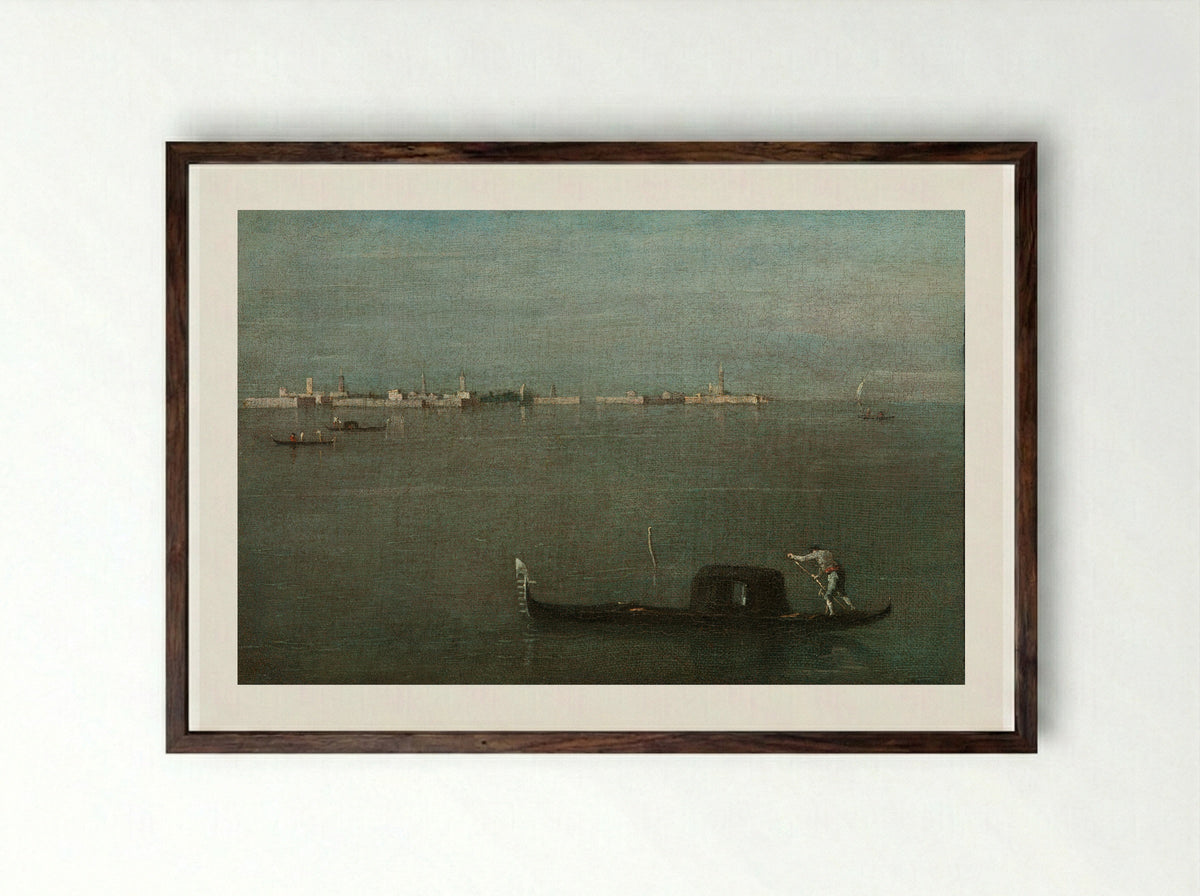 The Gondola on the Lagoon - Francesco Guardi - Framed Print Dark Wood