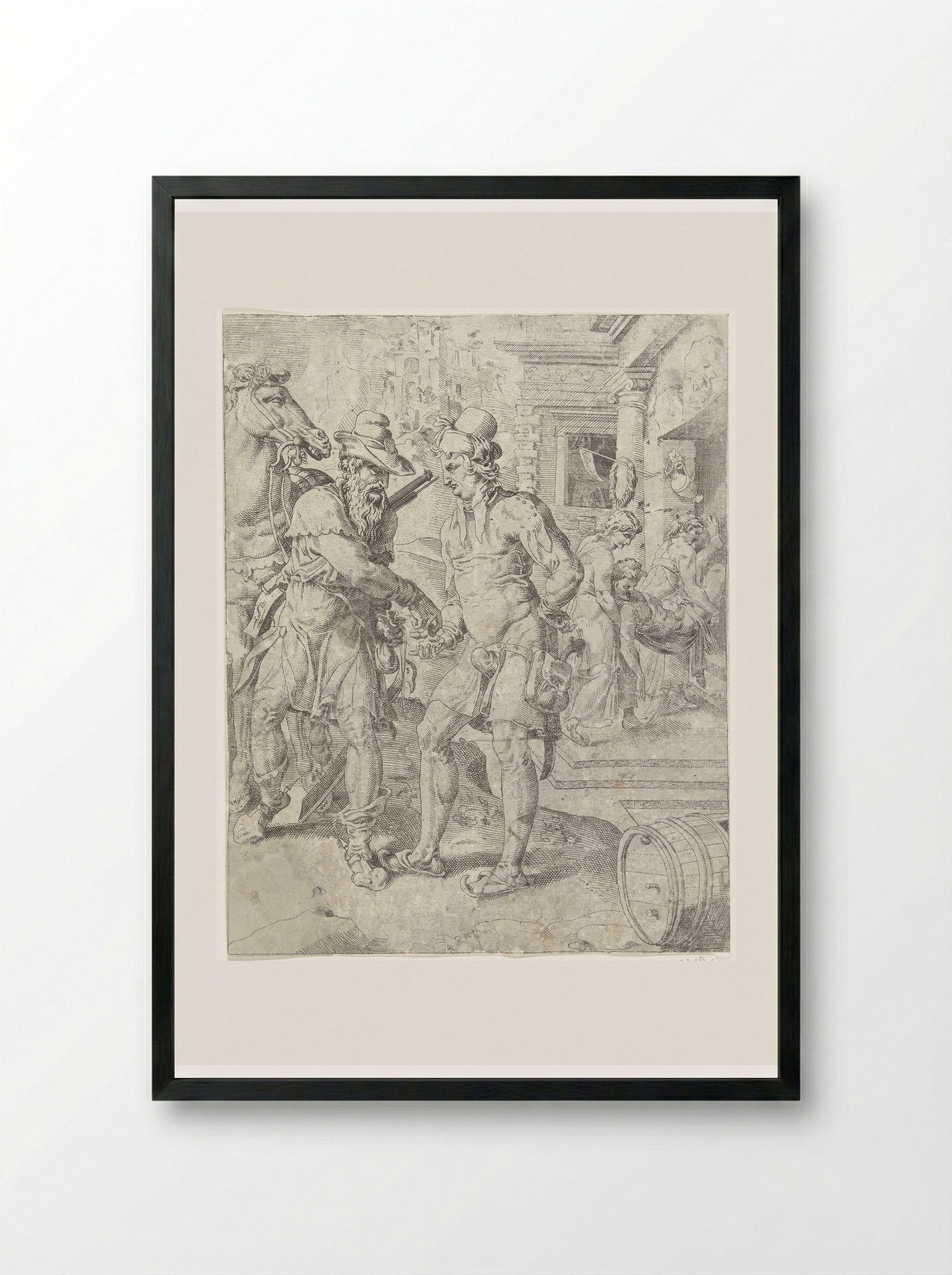 The Good Samaritan Paying the Innkeeper - Dirck Volckertsz. Coornhert - Framed Print Black