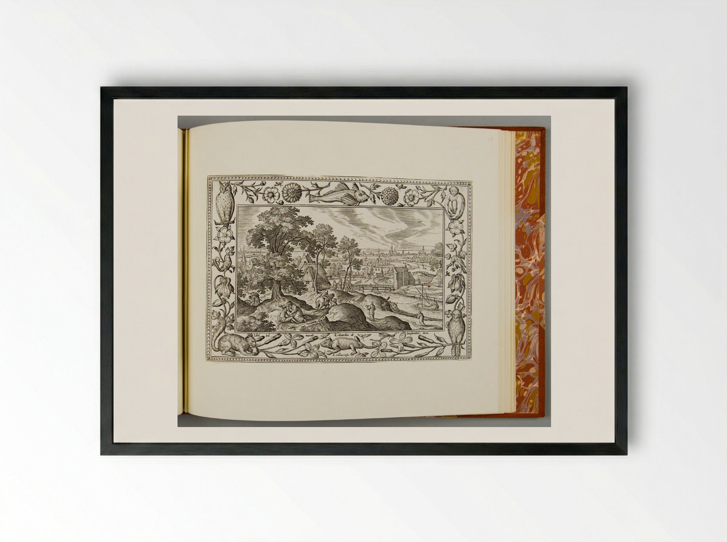 The Good Samaritan, with Fish, Lizard, Squirrel, and Owl - Adriaen Collaert - Framed Print Black