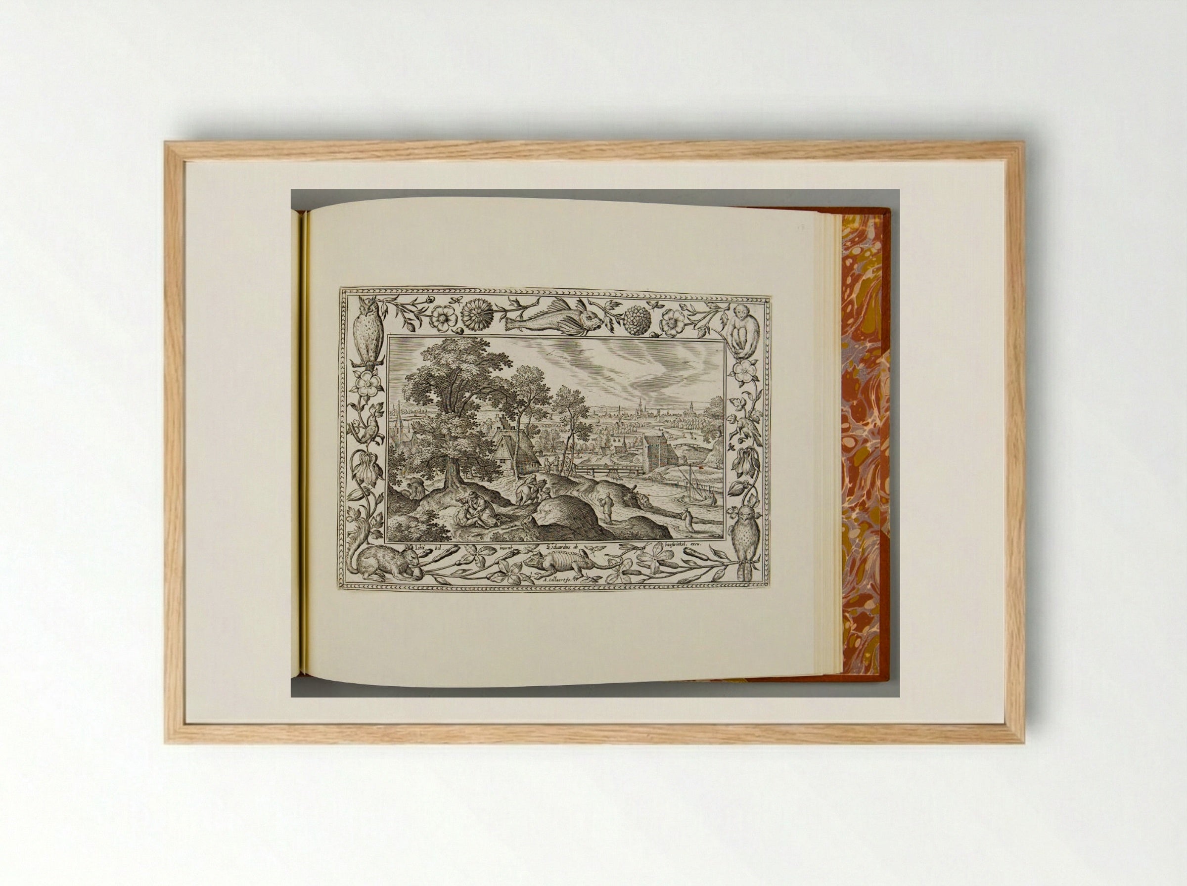 The Good Samaritan, with Fish, Lizard, Squirrel, and Owl - Adriaen Collaert - Framed Print Wood