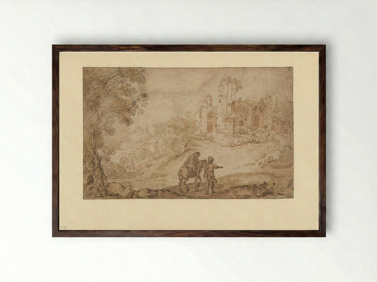 The Good Samaritan - Lambert Jacobsz - Framed Print Dark Wood