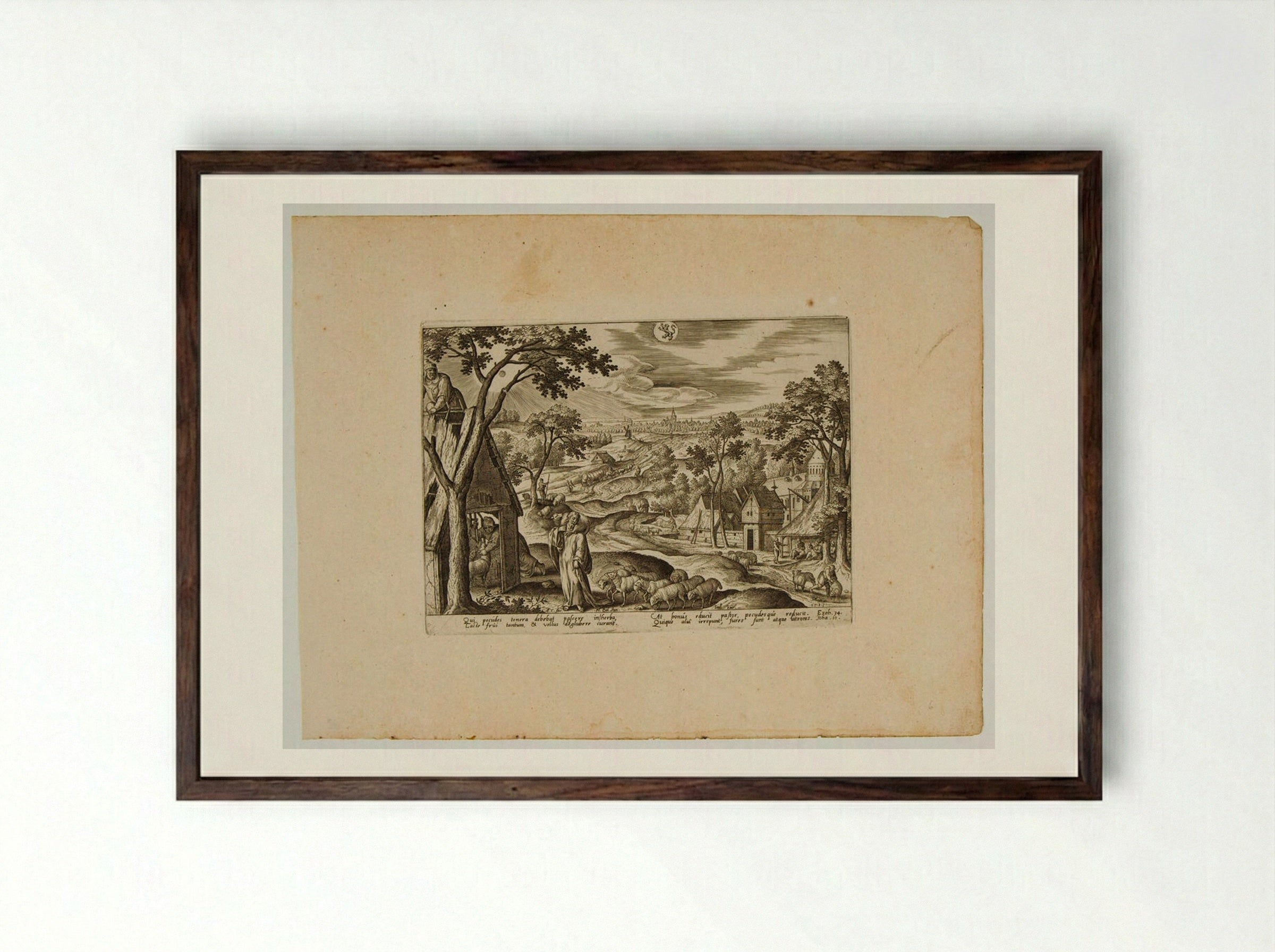 The Good Shepherd - Adriaen Collaert - Framed Print Dark Wood