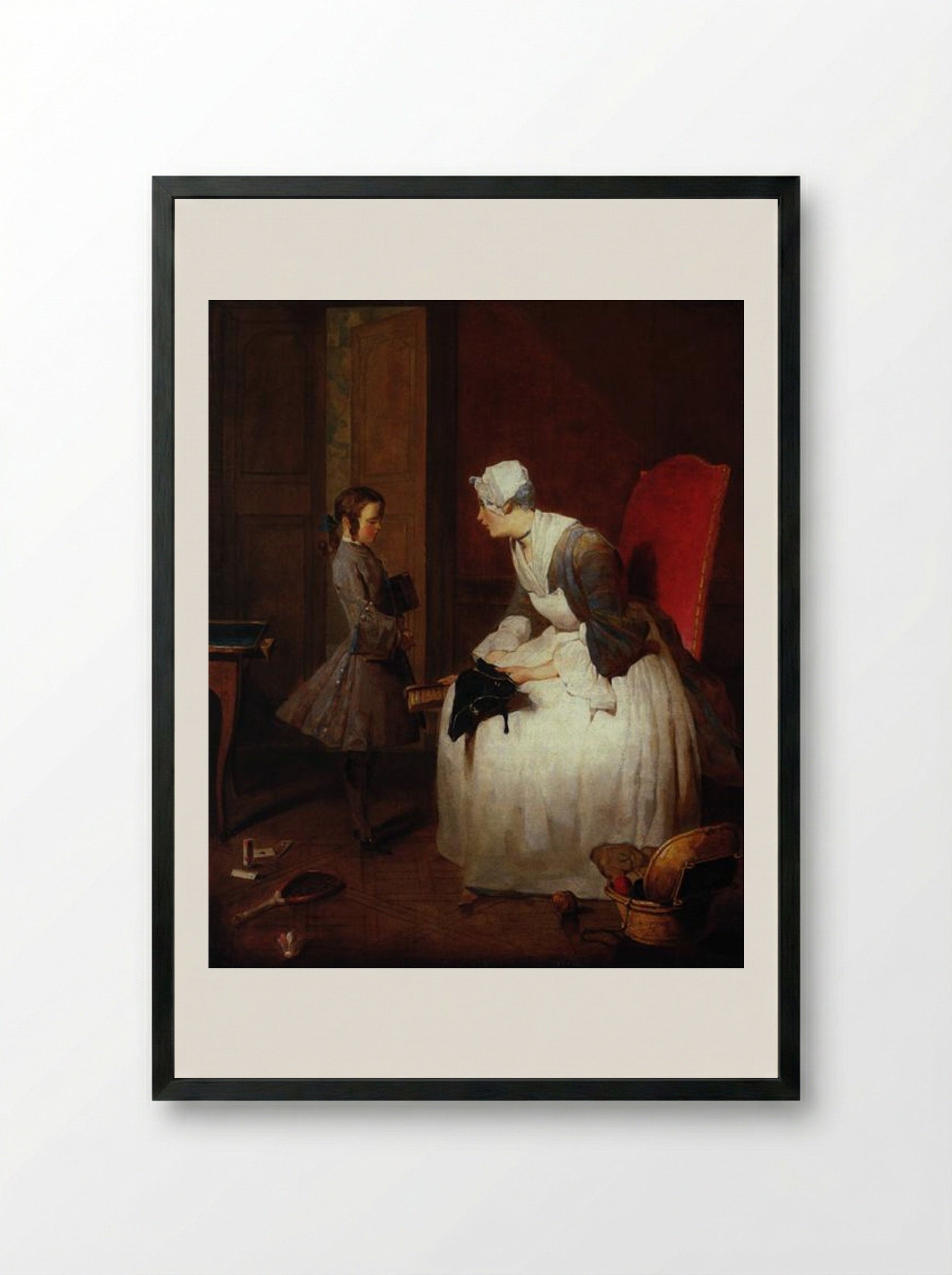 The Governess - Jean-Baptiste-Simeon Chardin - Framed Print Black
