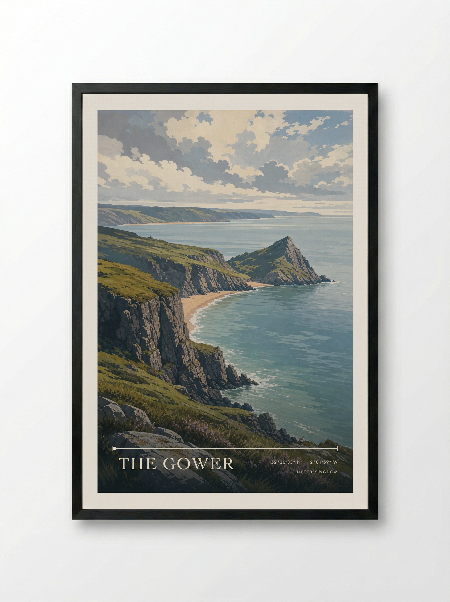 The Gower United Kingdom Travel Poster - Framed Print Black