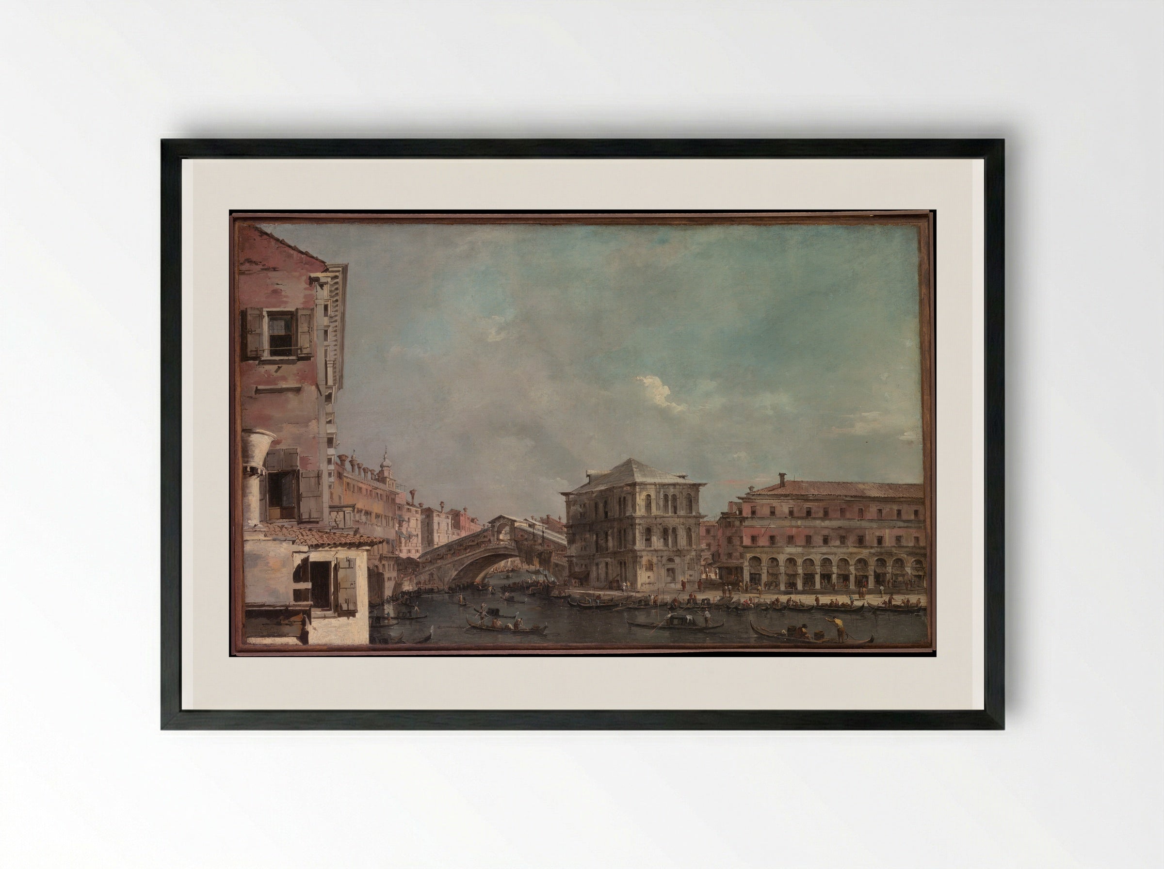 The Grand Canal above the Rialto - Francesco Guardi - Framed Print Black