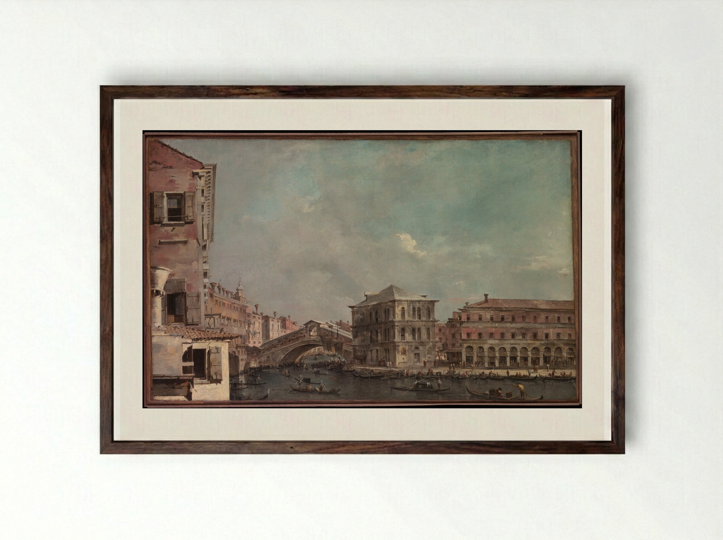The Grand Canal above the Rialto - Francesco Guardi - Framed Print Dark Wood