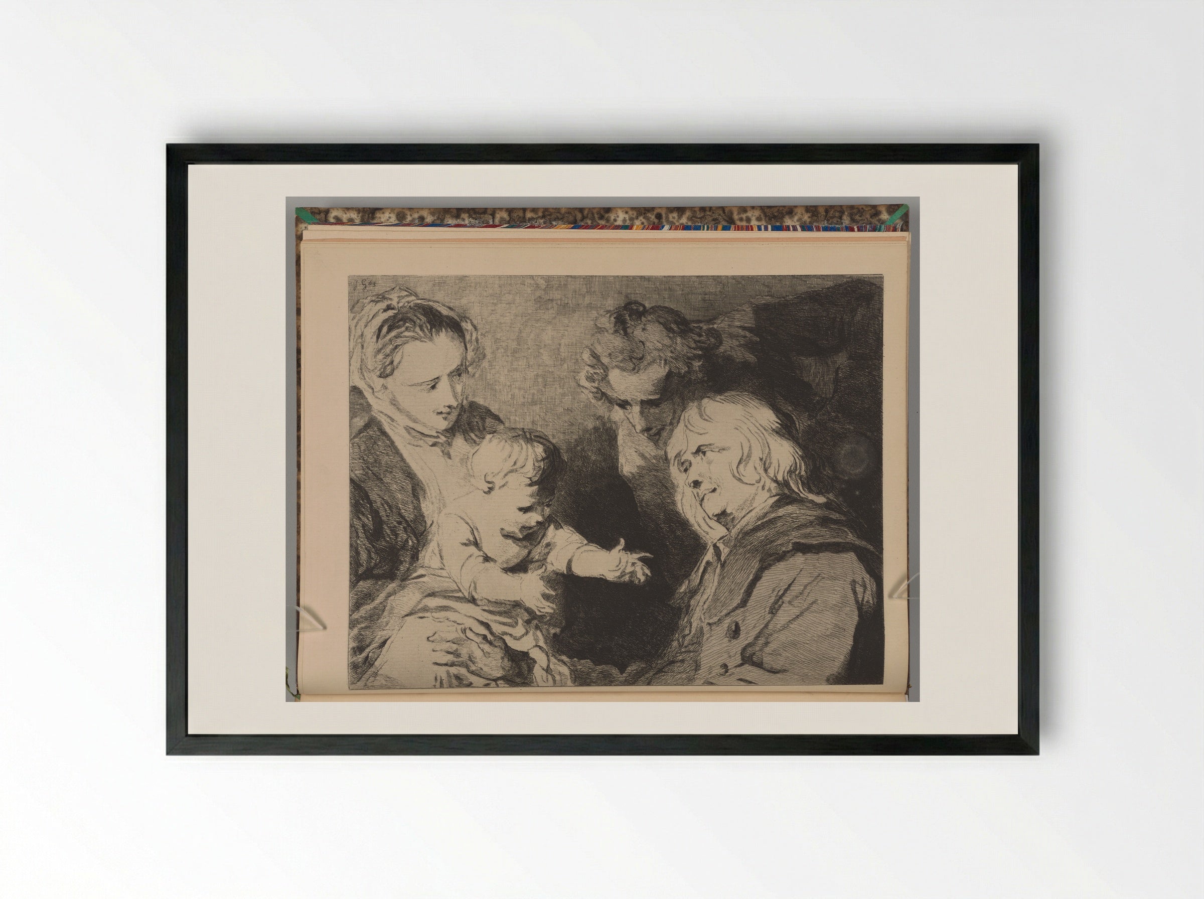 The Grandfather, or, The Consolation of Old Age - Jules de Goncourt - Framed Print Black