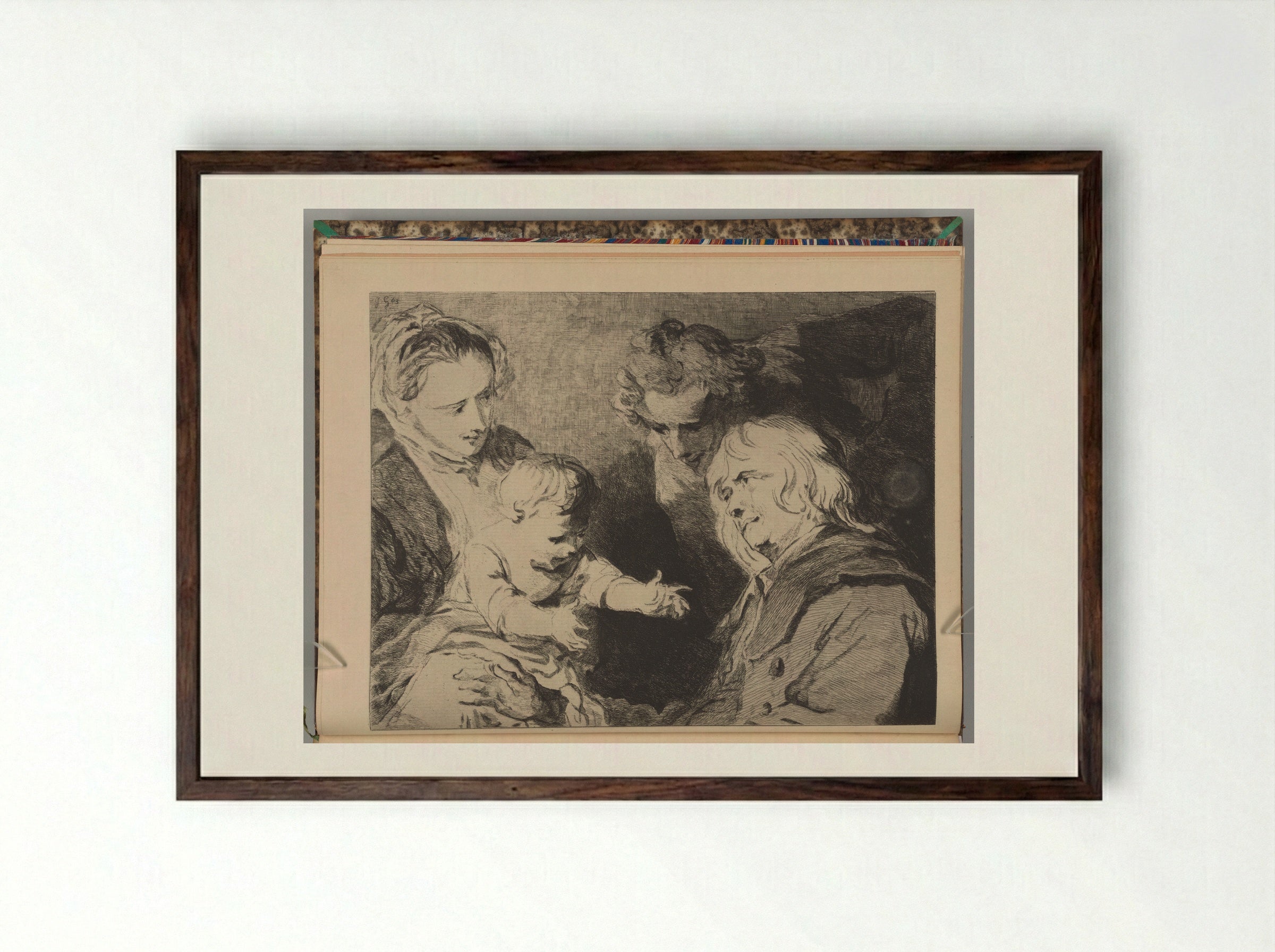 The Grandfather, or, The Consolation of Old Age - Jules de Goncourt - Framed Print Dark Wood