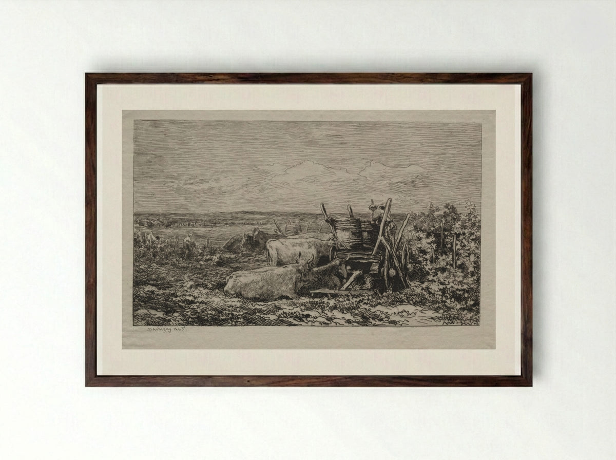 The Grape Harvest - Charles-François Daubigny - Framed Print Dark Wood