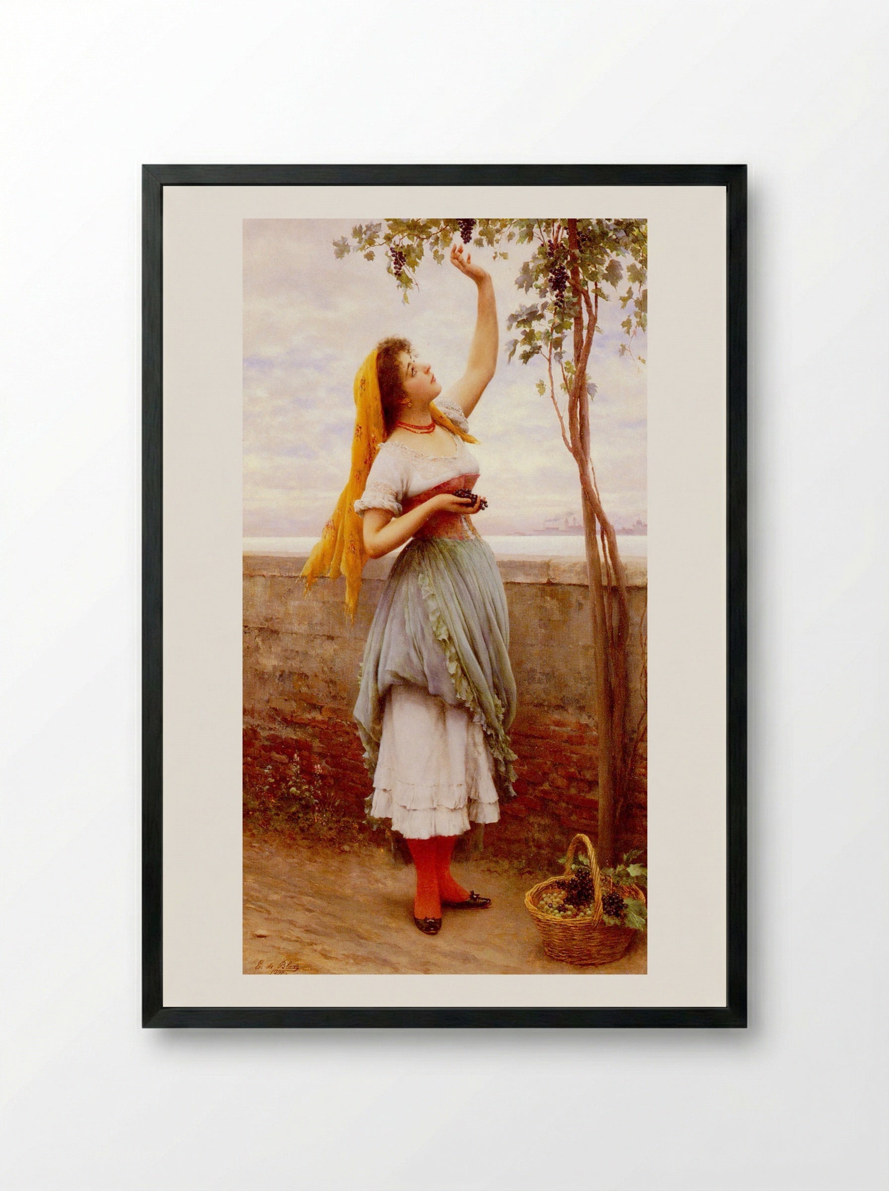 The Grape Picker - Eugene de Blaas - Framed Print Black