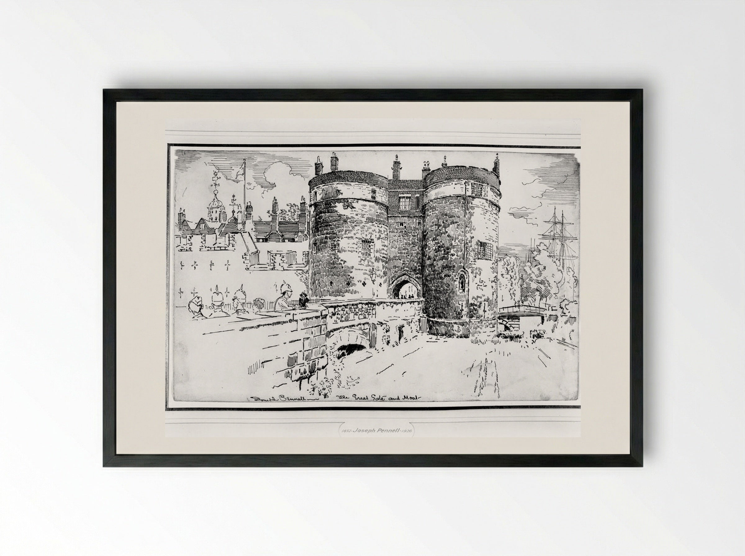 The Great Gate and Moat - Joseph Pennell - Framed Print Black