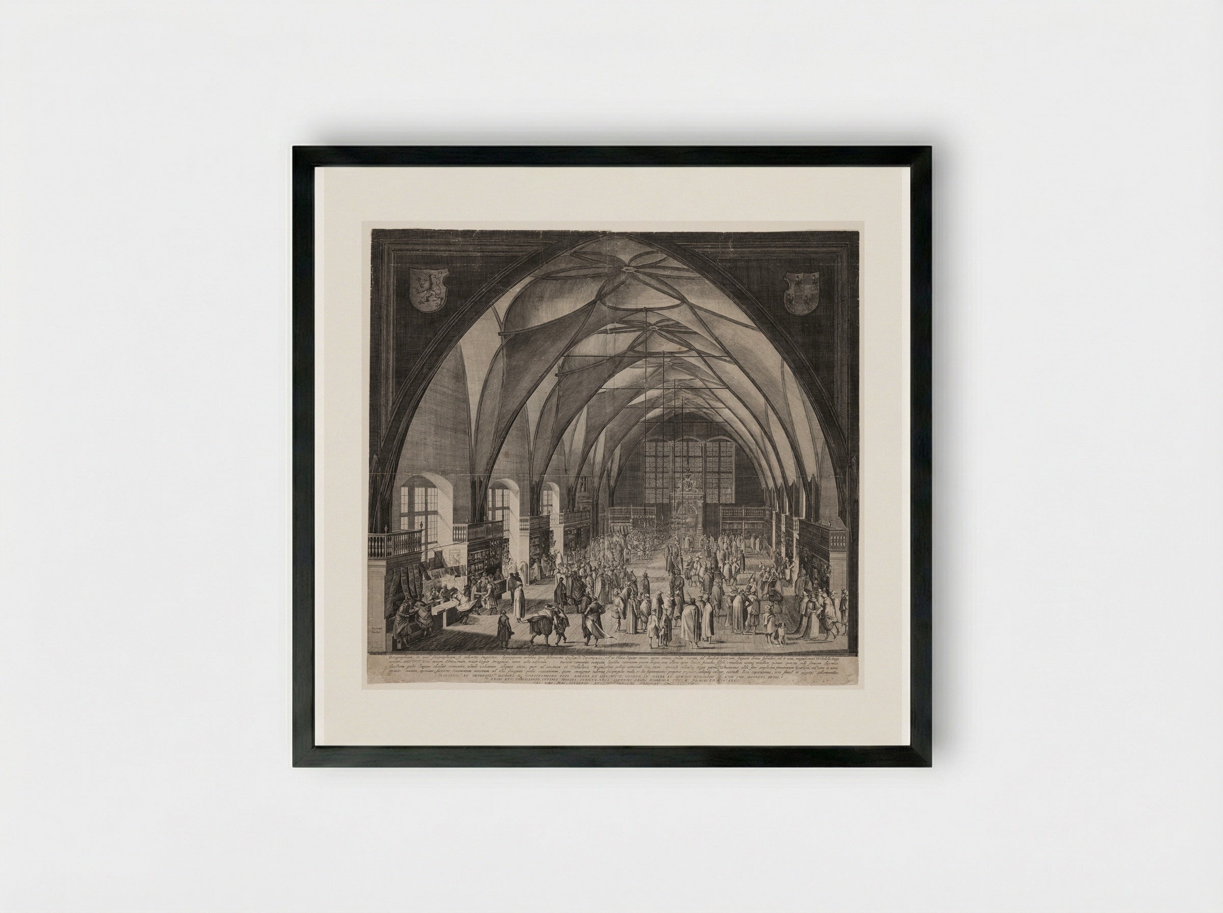 The Great Hall of the Castle at Prague, with the Annual Fair - Aegidius Sadeler II - Framed Print Black