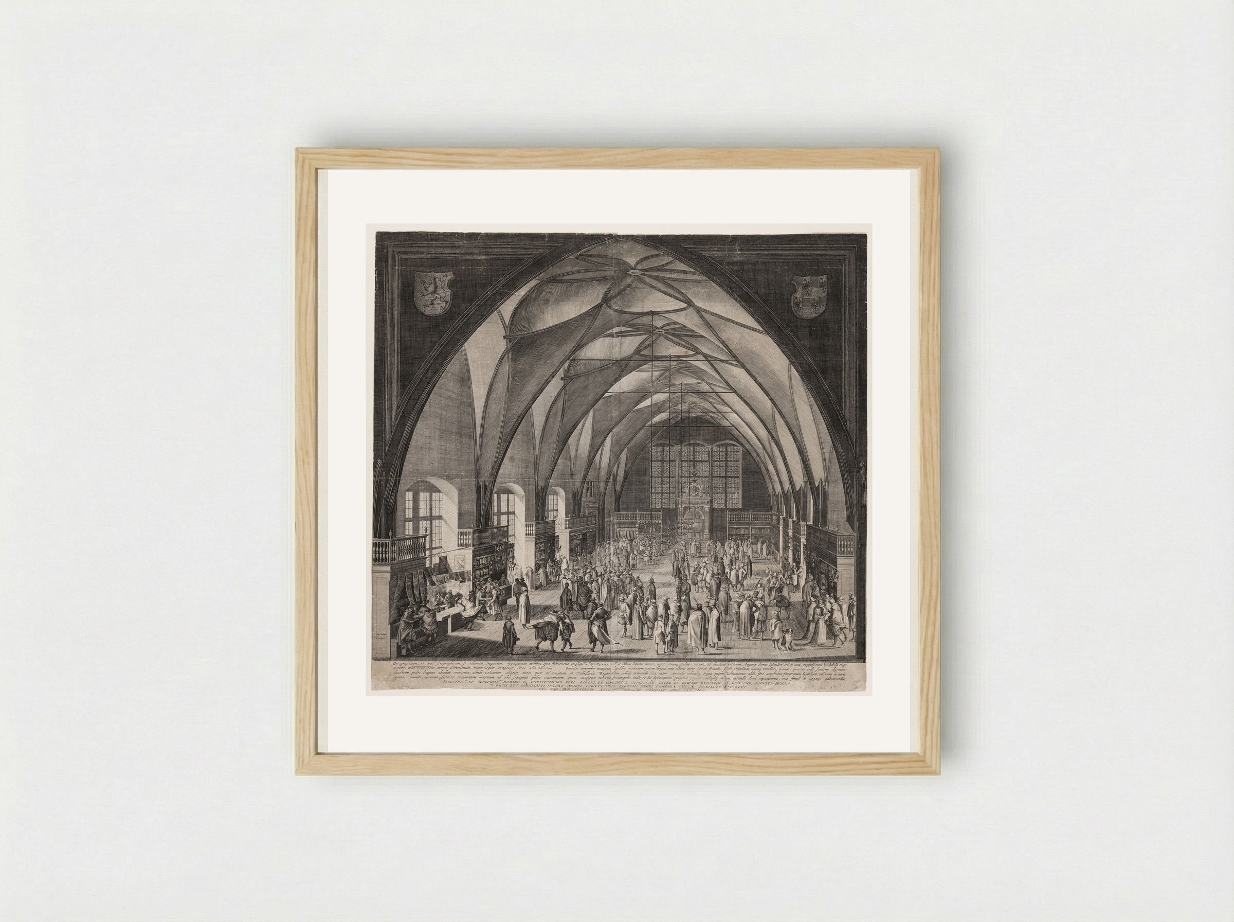The Great Hall of the Castle at Prague, with the Annual Fair - Aegidius Sadeler II - Framed Print Wood
