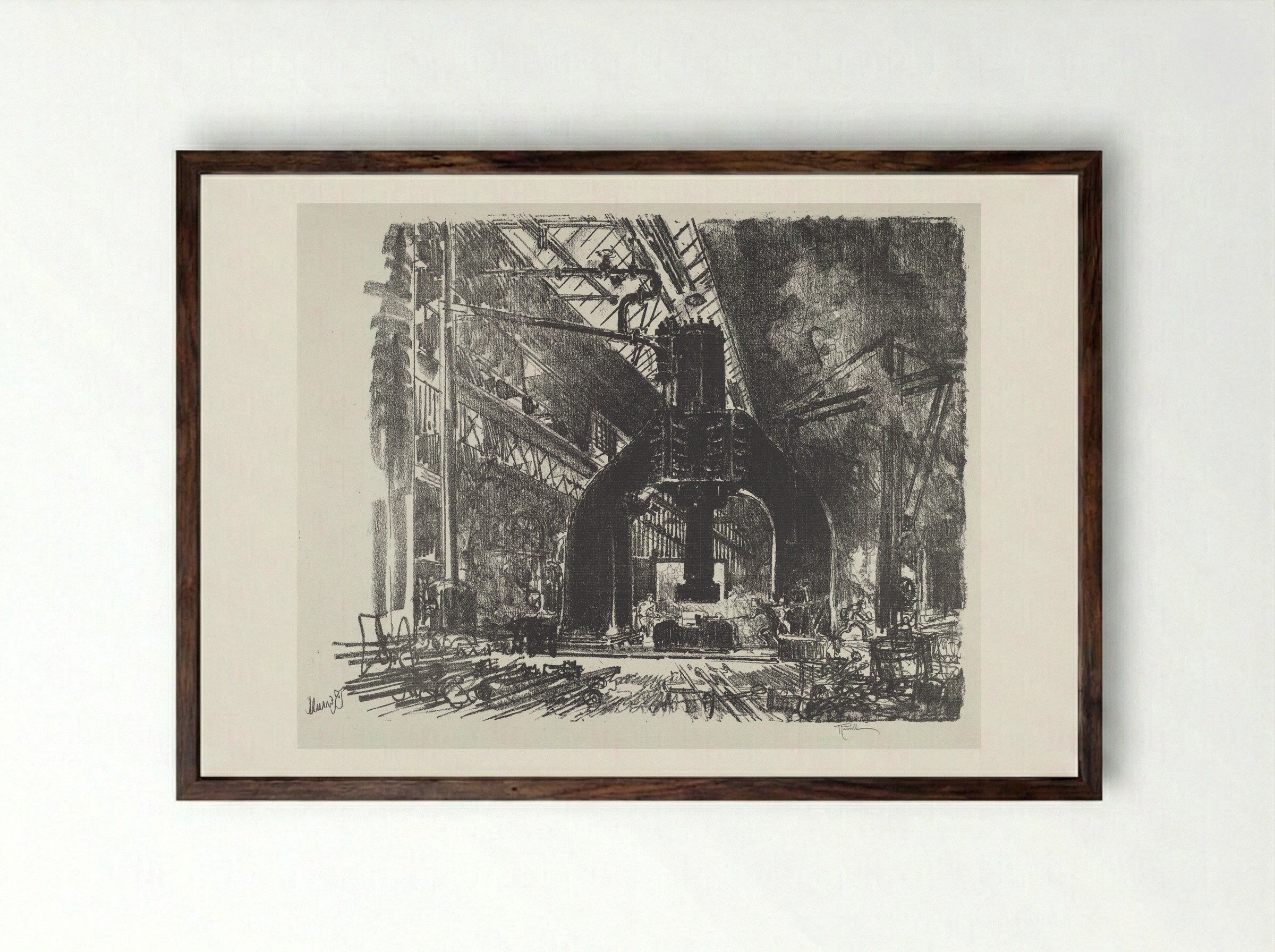 The Great Hammer - Joseph Pennell - Framed Print Dark Wood