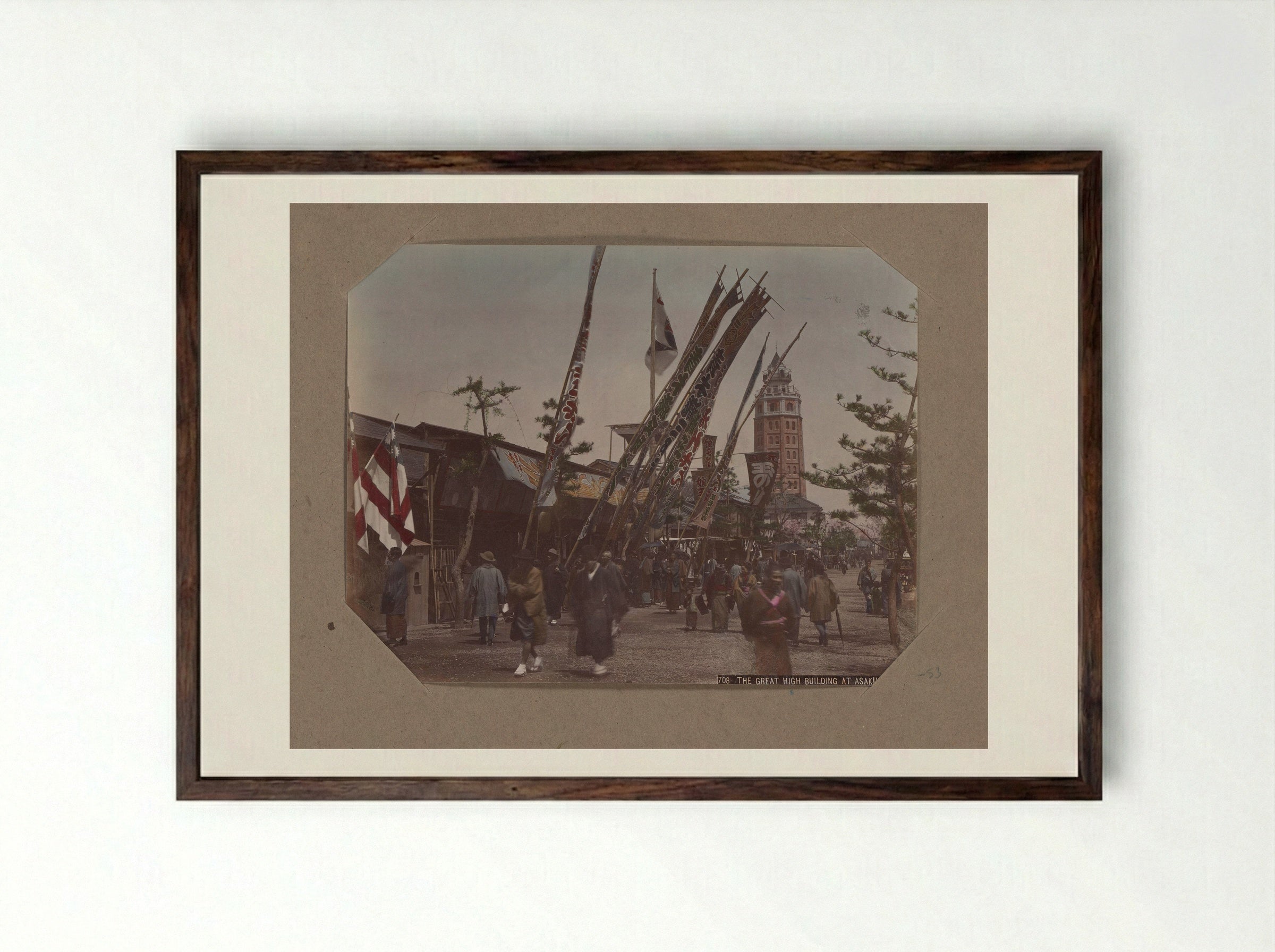 The Great High Building at Asakusa - Kusakabe Kimbei - Framed Print Dark Wood