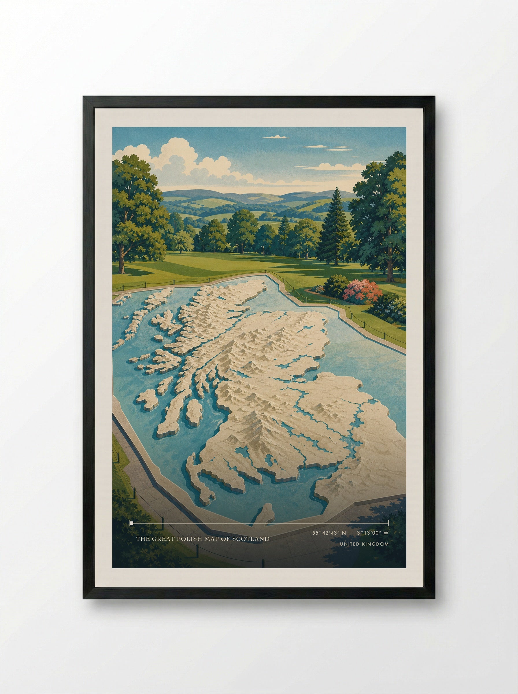 The Great Polish Map of Scotland United Kingdom Travel Poster - Framed Print Black