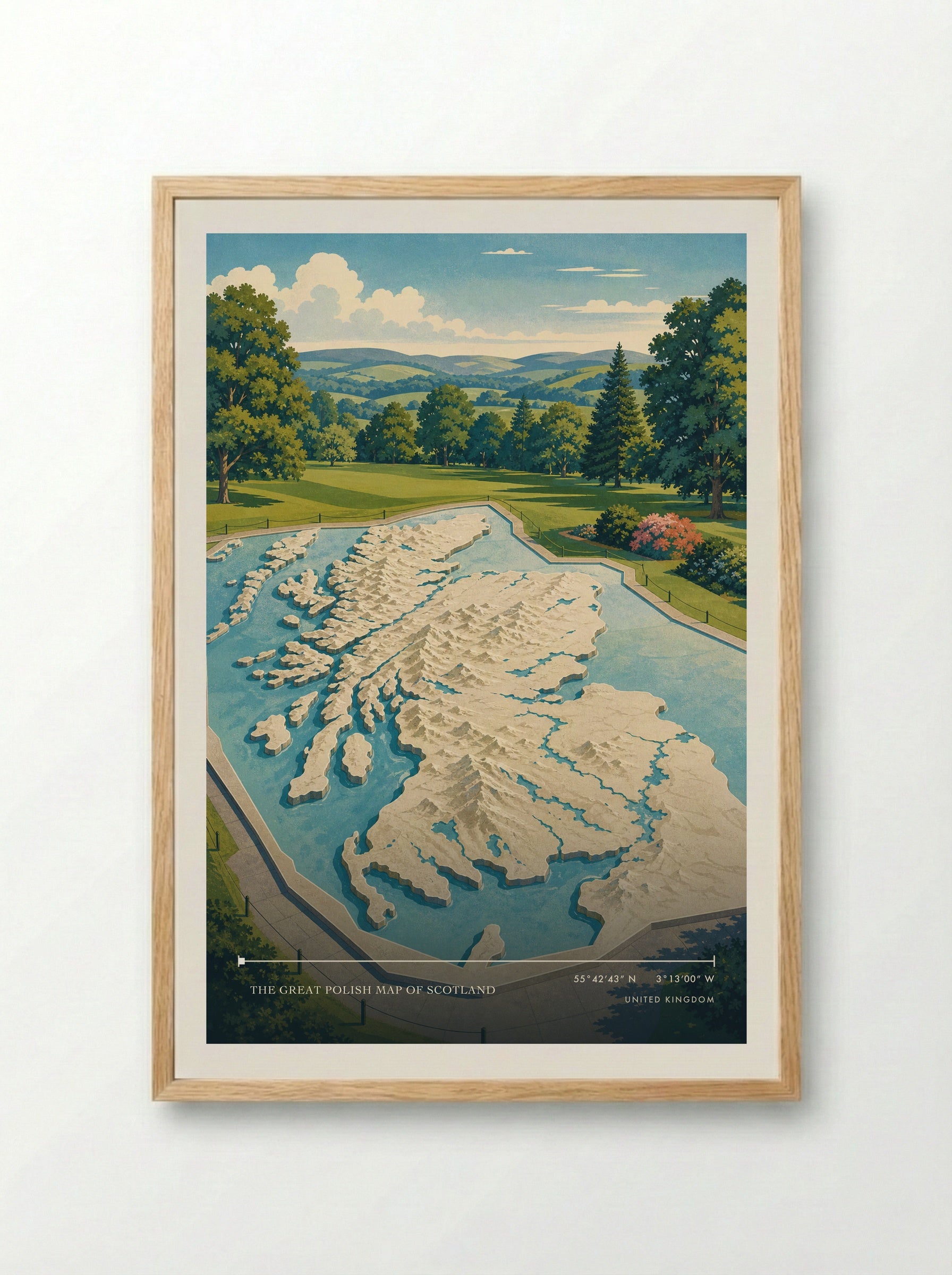 The Great Polish Map of Scotland United Kingdom Travel Poster - Framed Print Wood