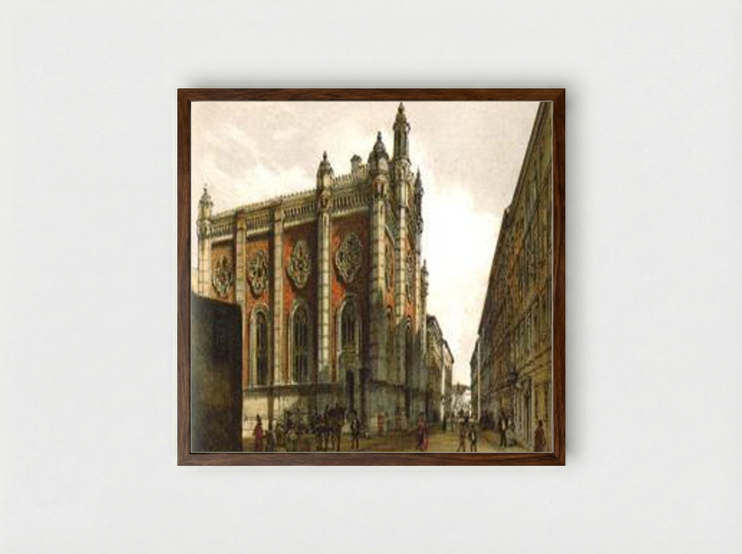 The Great Synagogue in Leopoldstadt - Rudolf von Alt - Framed Print Dark Wood