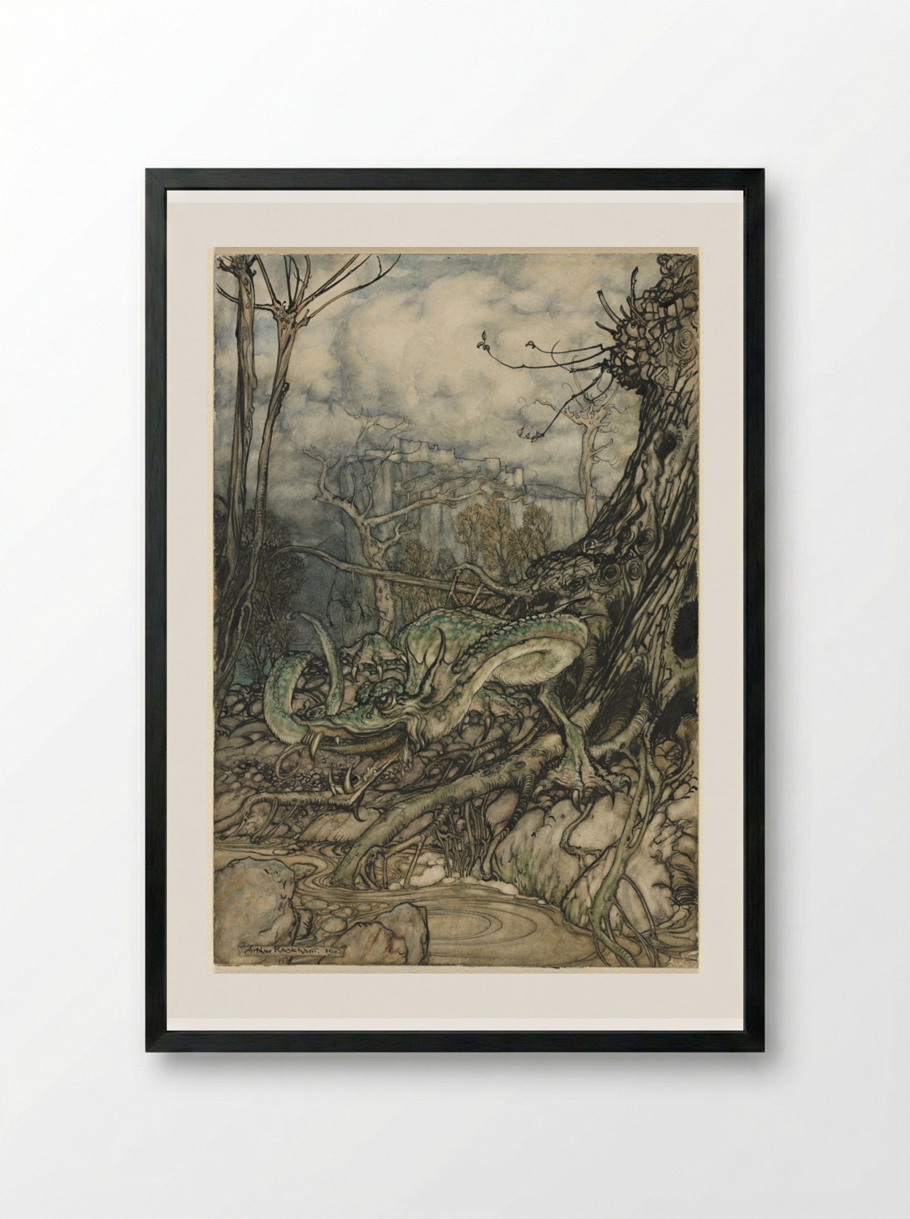 The Green Dragon - Arthur Rackham - Framed Print Black