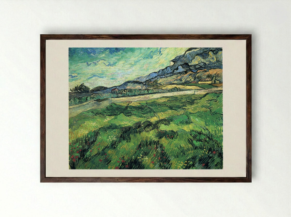 The Green Wheatfield behind the Asylum - Vincent van Gogh - Framed Print Dark Wood