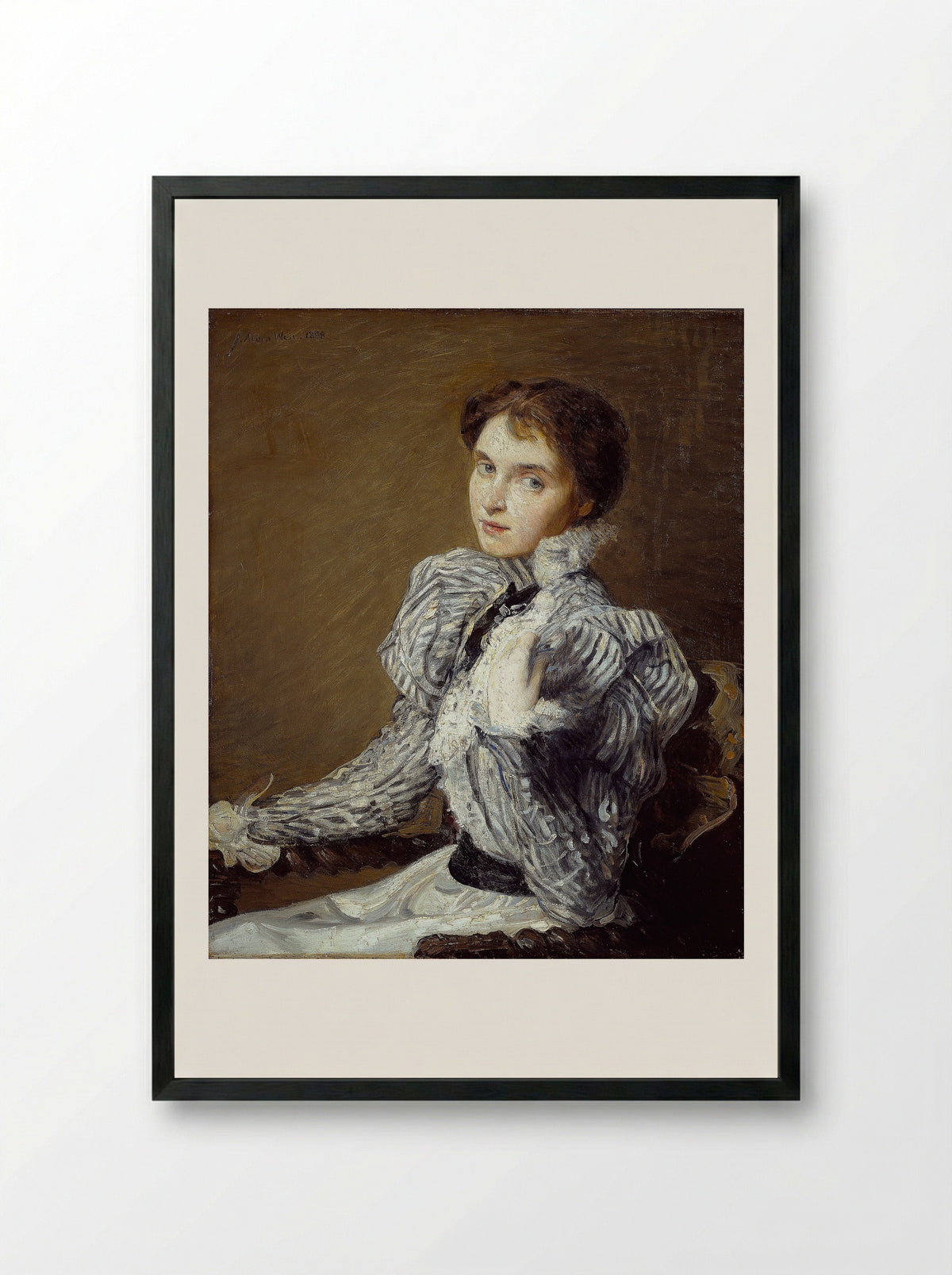 The Grey Bodice - Julian Alden Weir - Framed Print Black