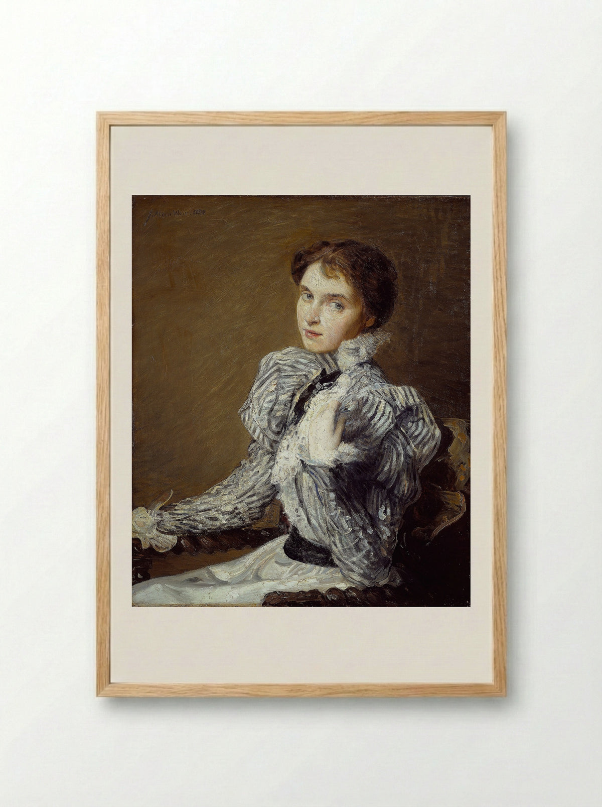 The Grey Bodice - Julian Alden Weir - Framed Print Wood