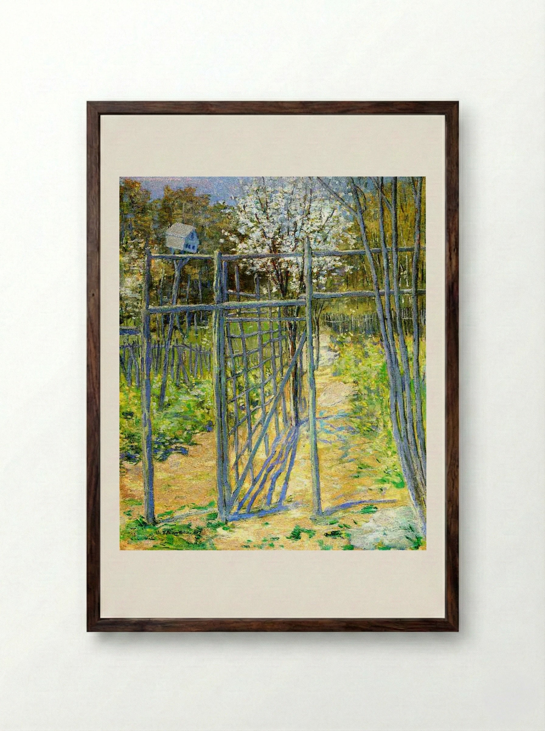 The Grey Trellis - Julian Alden Weir - Framed Print Dark Wood