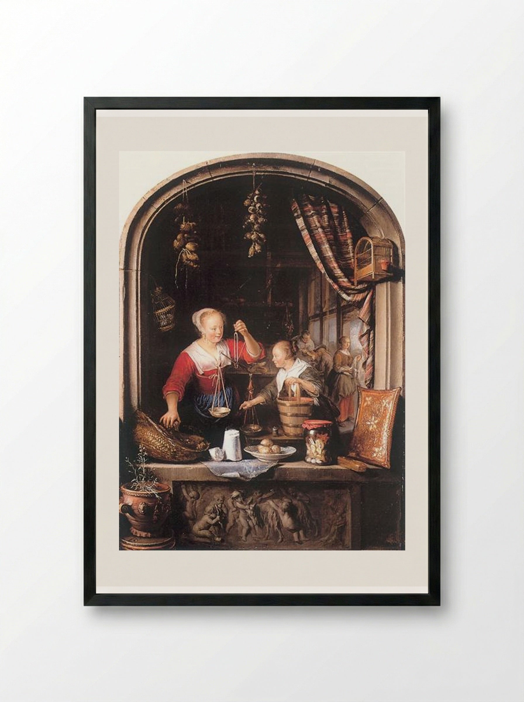 The Grocery Shop - Gerrit Dou - Framed Print Black