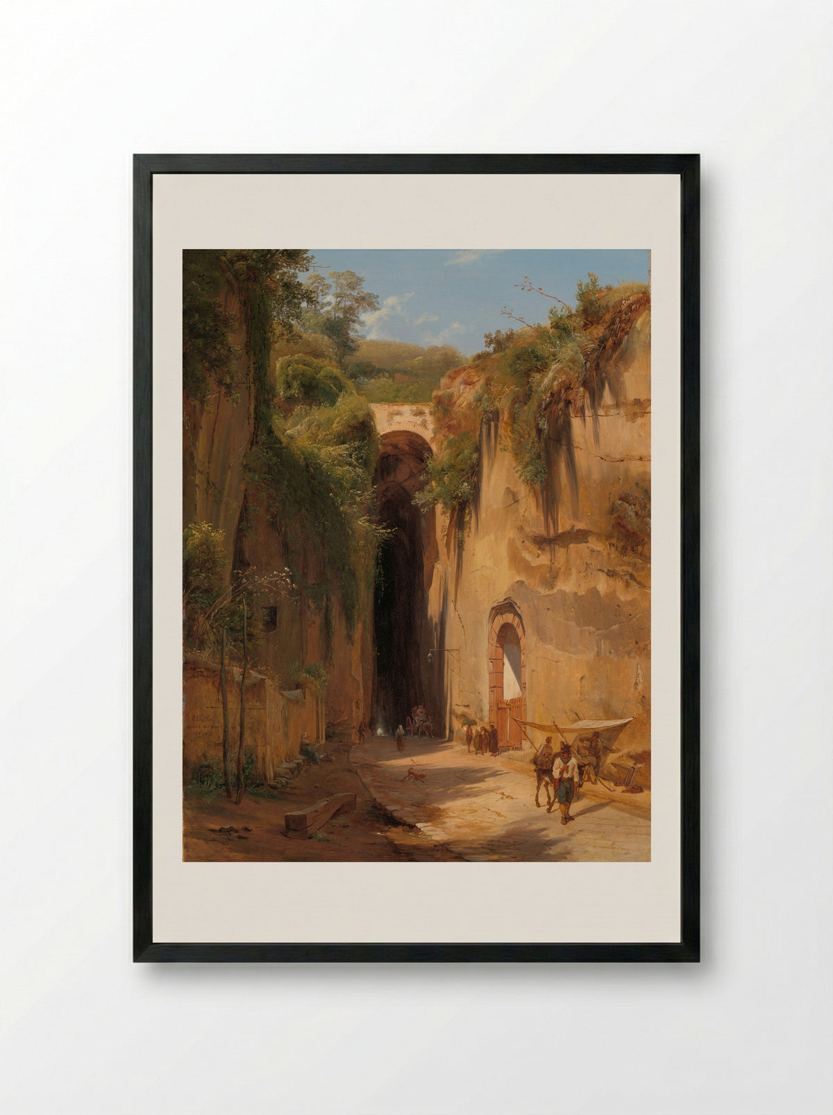 The Grotto of Posillipo at Naples - Antonie Sminck Pitloo - Framed Print Black