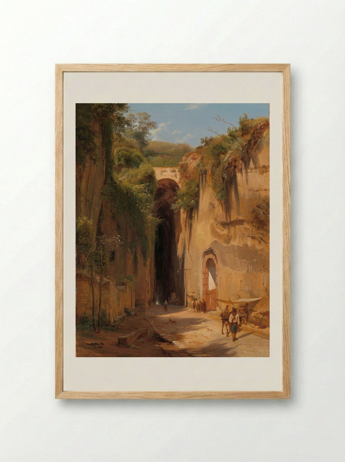 The Grotto of Posillipo at Naples - Antonie Sminck Pitloo - Framed Print Wood