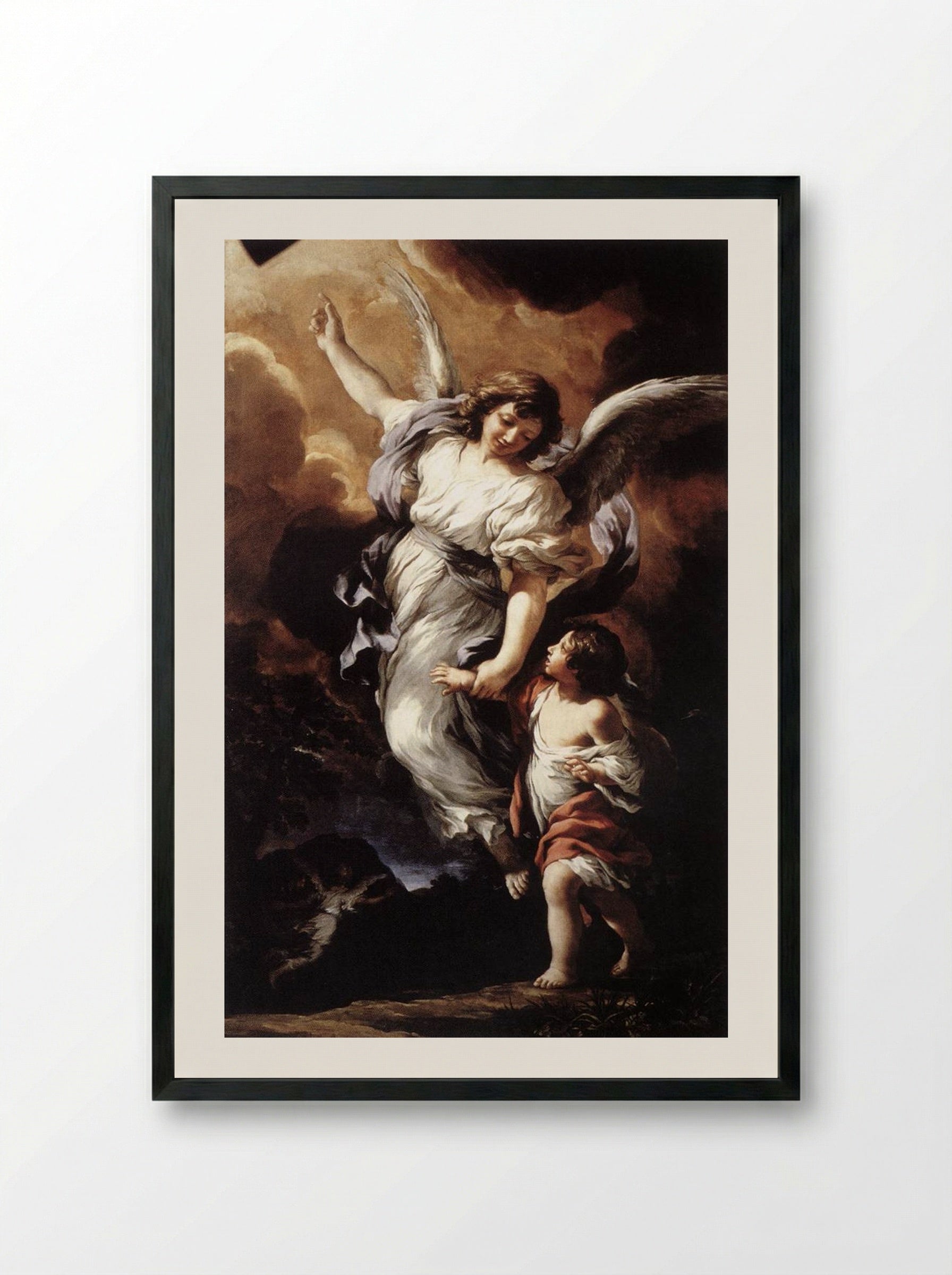 The Guardian Angel - Pietro da Cortona - Framed Print Black