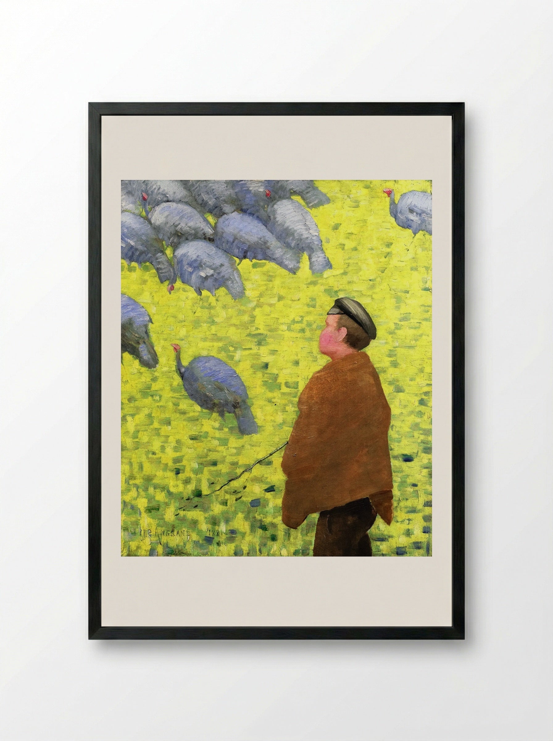 The Guardian of Turkeys - Charles Angrand - Framed Print Black