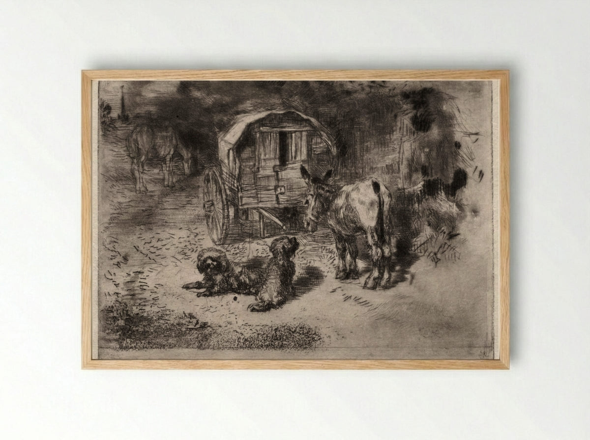 The Guardians of the House, or the Friends of the Saltimbanque - Félix Hilaire Buhot - Framed Print Wood