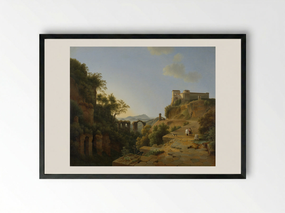 The Gulf of Naples with the Island of Ischia in the Distance - Josephus Augustus Knip - Framed Print Black