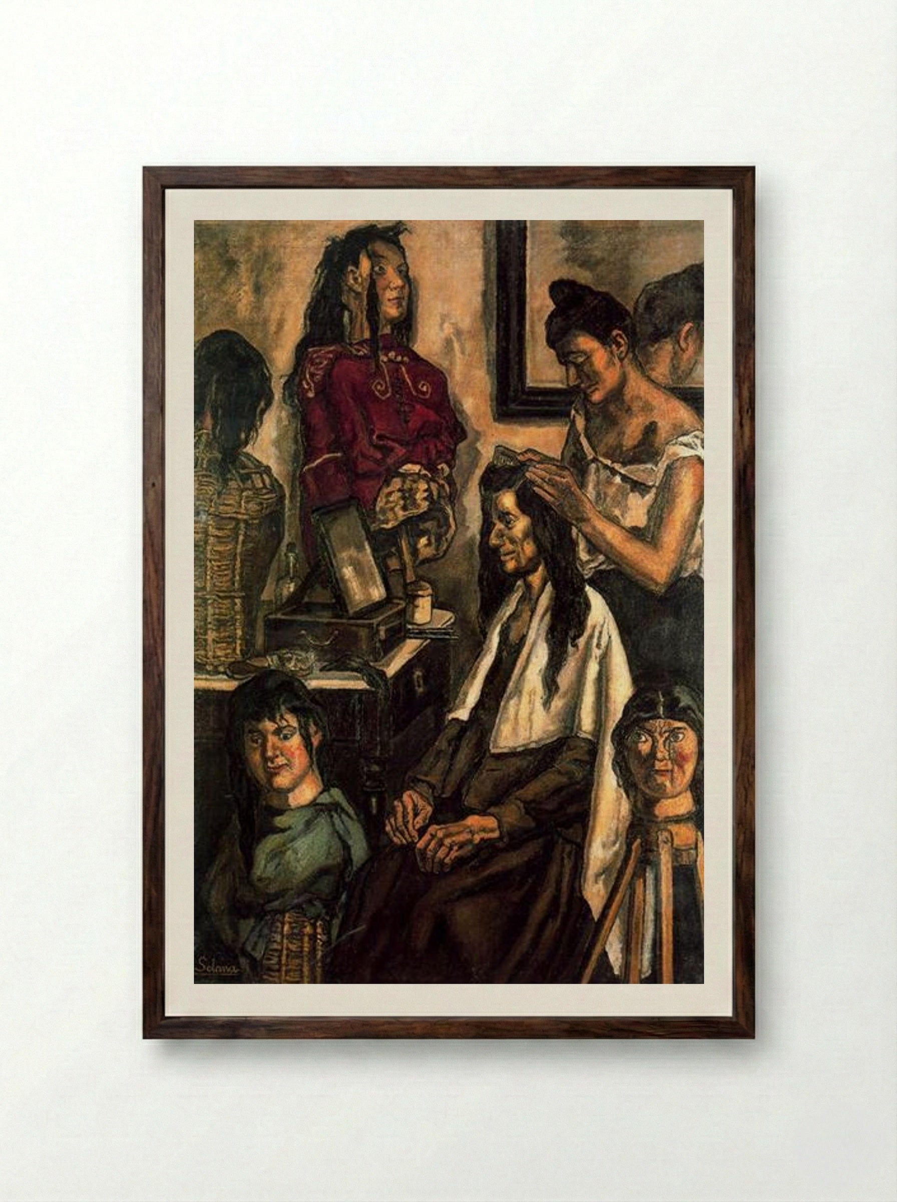 The Hairdresser - José Gutiérrez Solana - Framed Print Dark Wood