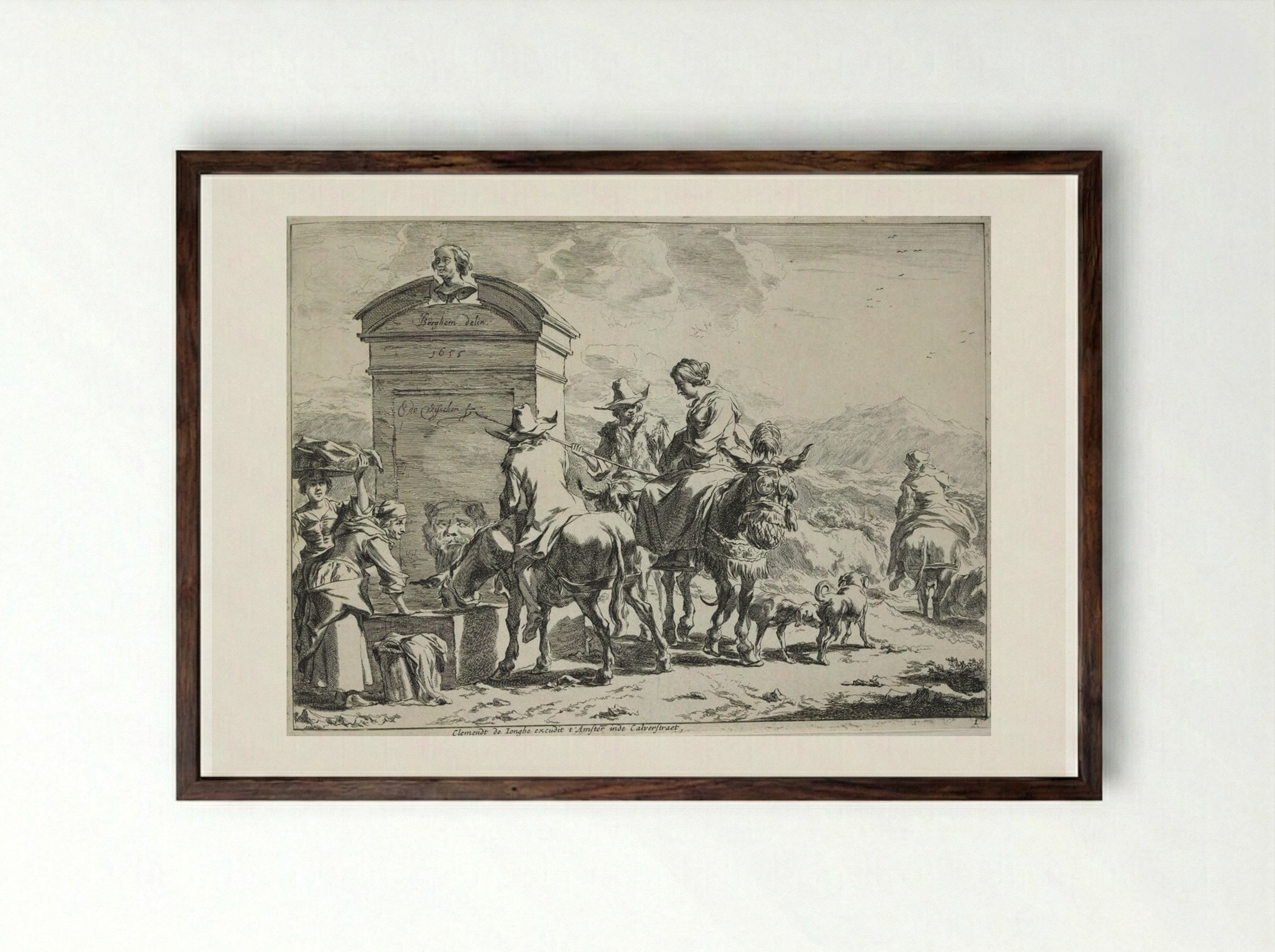 The Halting Place - Cornelis Visscher - Framed Print Dark Wood