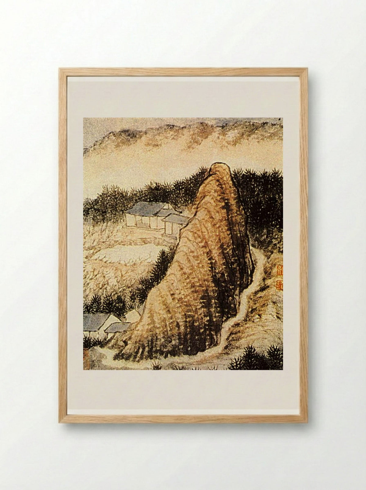 The Hamlet at the Foot of the Rock - Shitao - Framed Print Wood