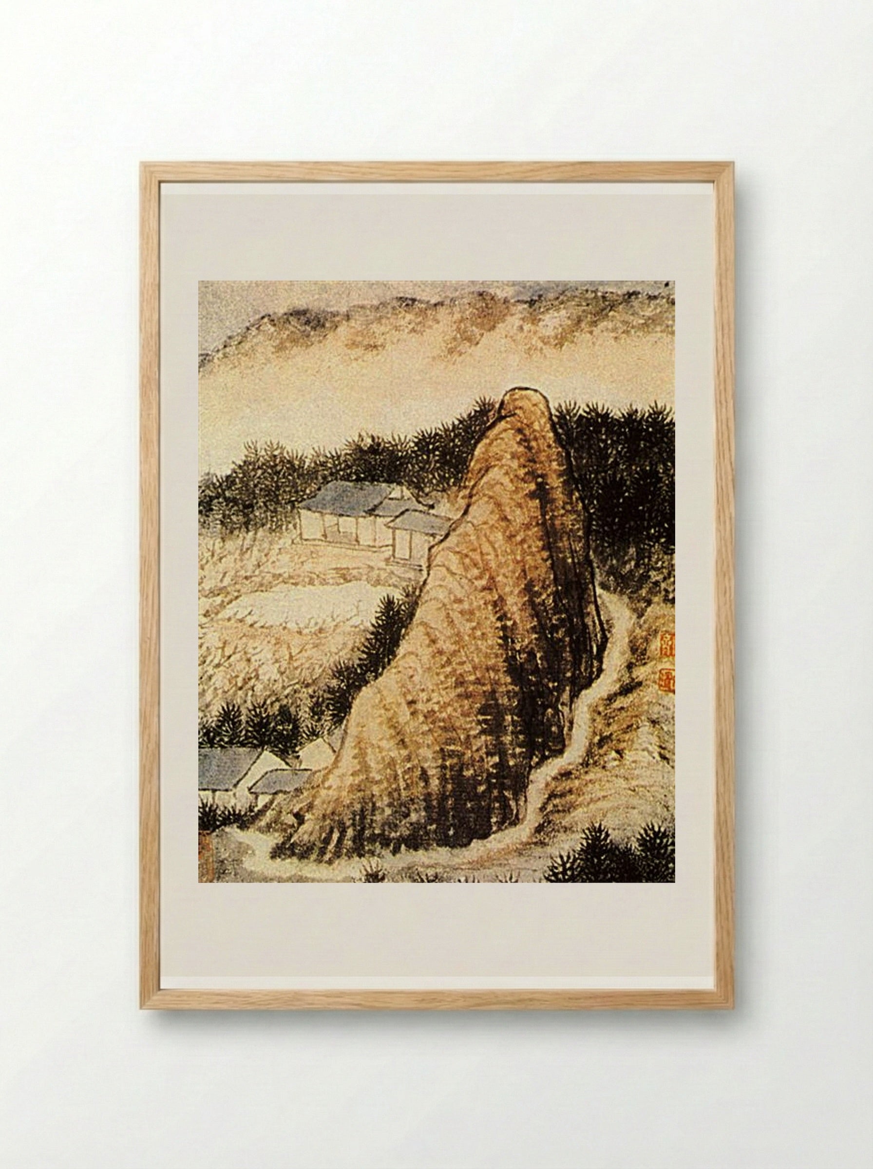 The Hamlet at the Foot of the Rock - Shitao - Framed Print Wood