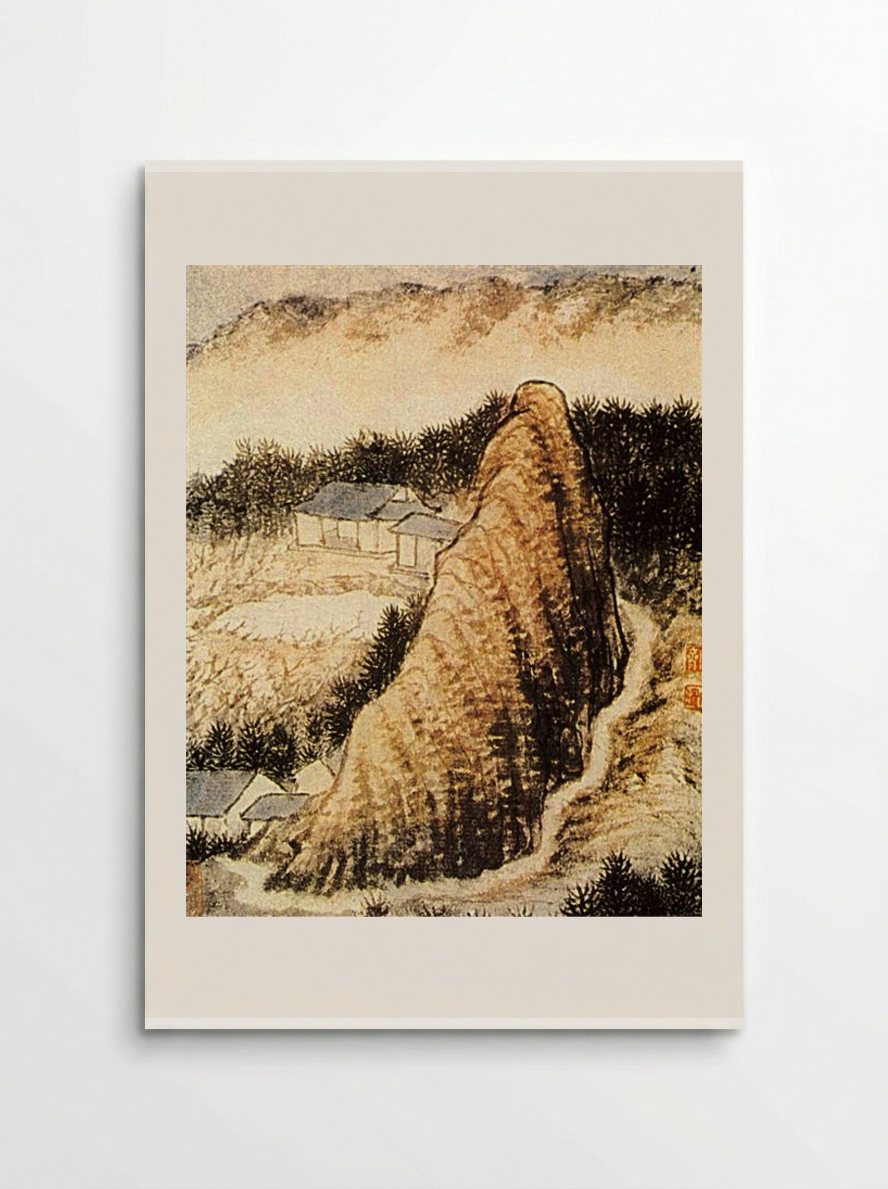 The Hamlet at the Foot of the Rock - Shitao - Poster