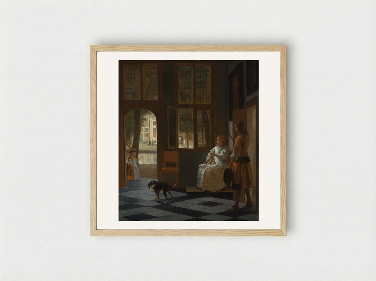 The Handing Over of a Letter in the Entrance Hall - Pieter de Hooch - Framed Print Wood